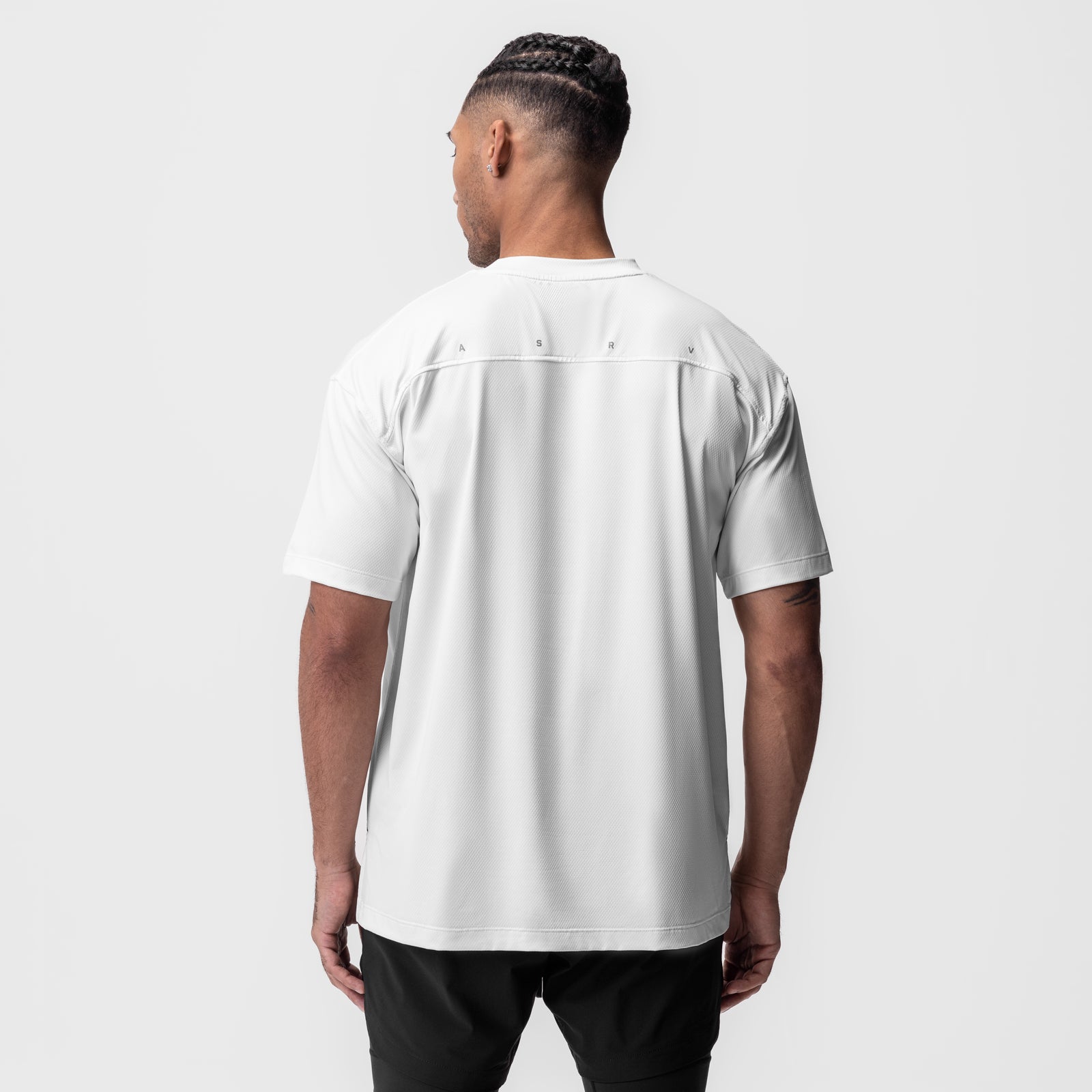 AeroSilver Oversized Tee in white, back view on model