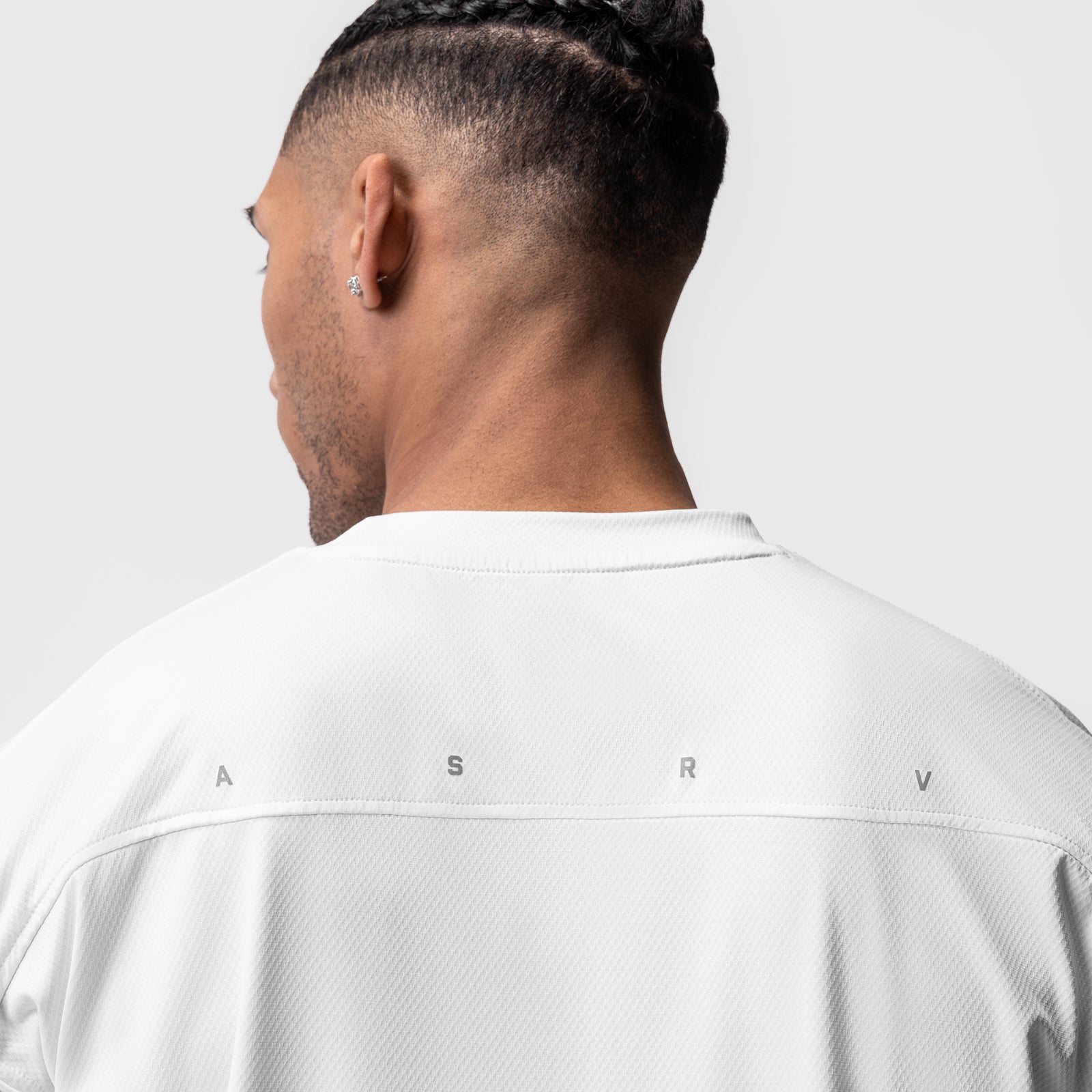 AeroSilver Oversized Tee in white, back view on model