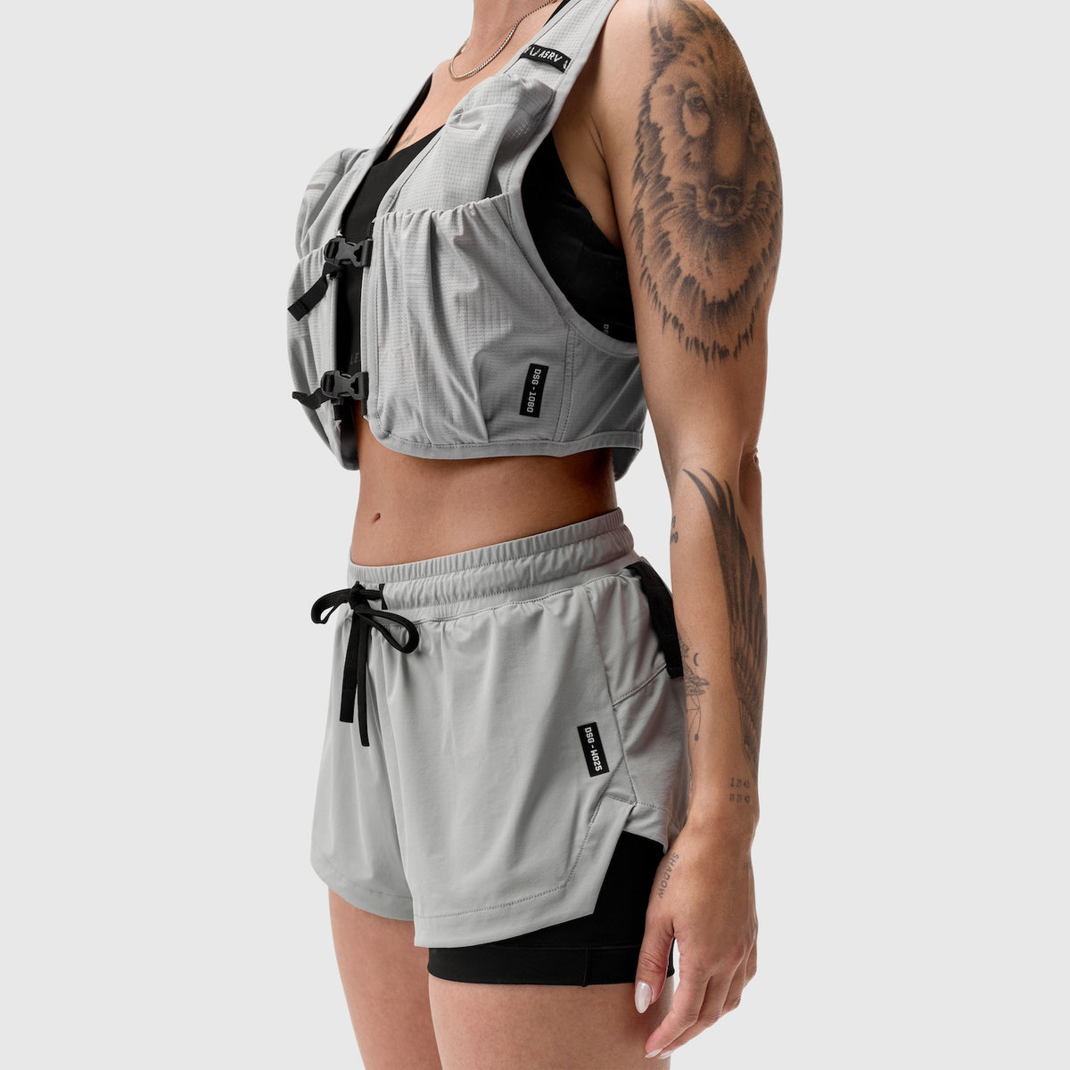 1080 Run Pack in Slate Grey, side view on model