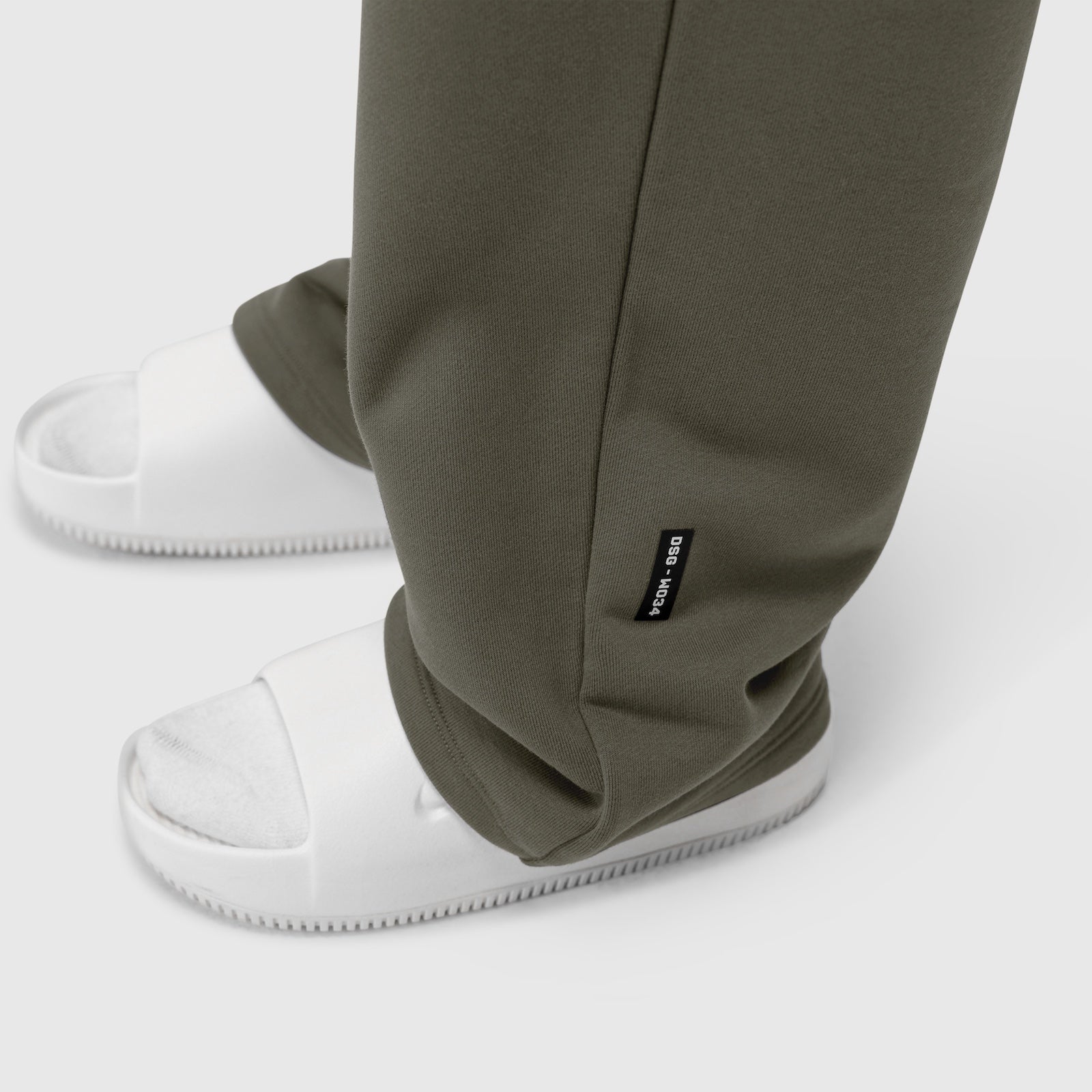 Sorona® Terry Straight Leg Sweats in olive worn with white sneakers, ankle detail view