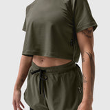 W018. AeroSilver® Cropped Tee - Olive