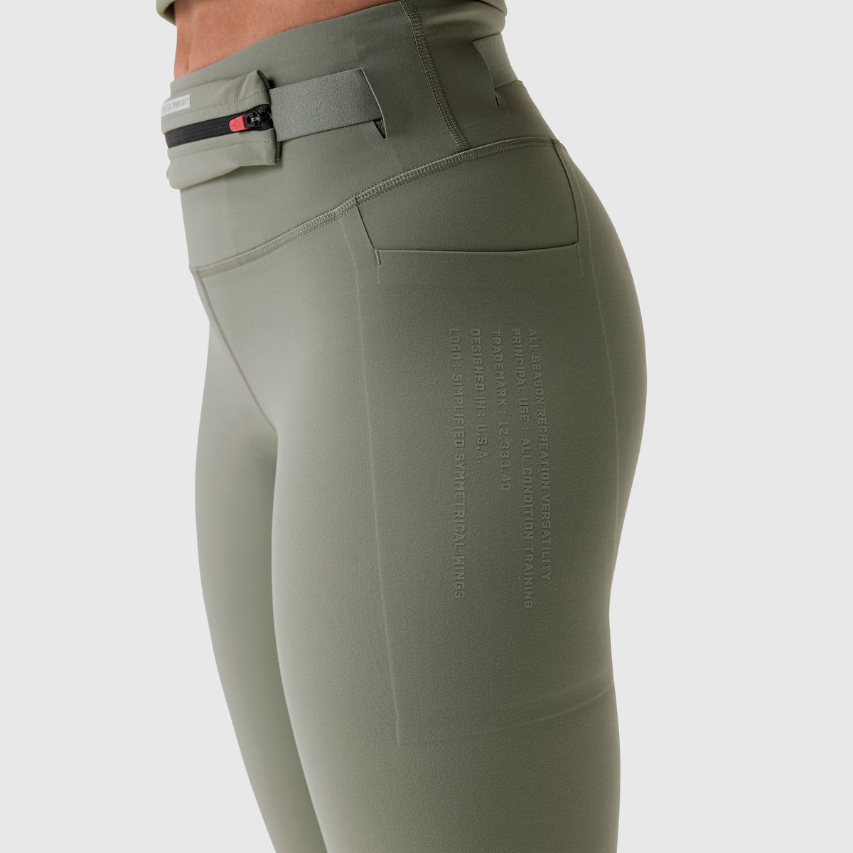 W030 LYCRA® 3-in-1 Legging in sage, side view on model