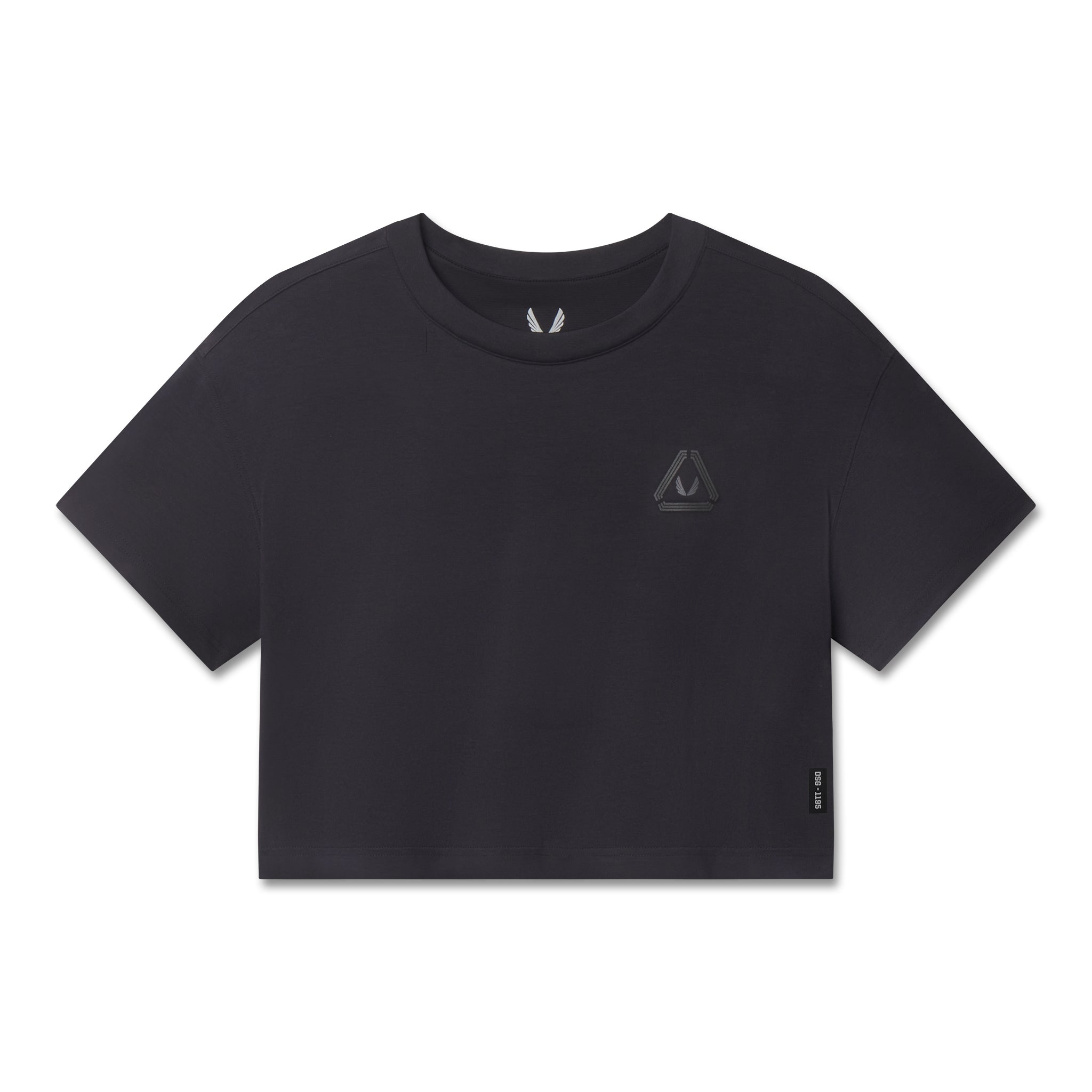 Flatlay ASRV Supima Ice-Skin Reversible Crop Tee in black, front view