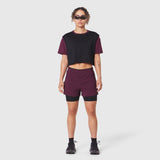 SUPIMA® Ice-Skin™ Reversible Crop Tee in Merlot/Black, front view on model