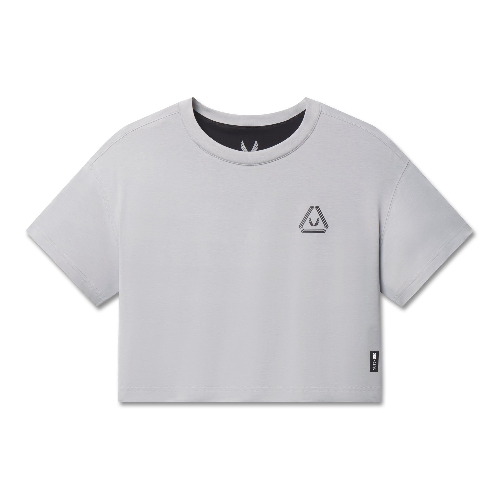Flatlay W082 Supima Ice-Skin Reversible Crop Tee in slate grey, front view