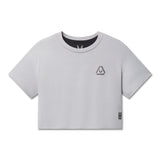 Flatlay W082 Supima Ice-Skin Reversible Crop Tee in slate grey, front view