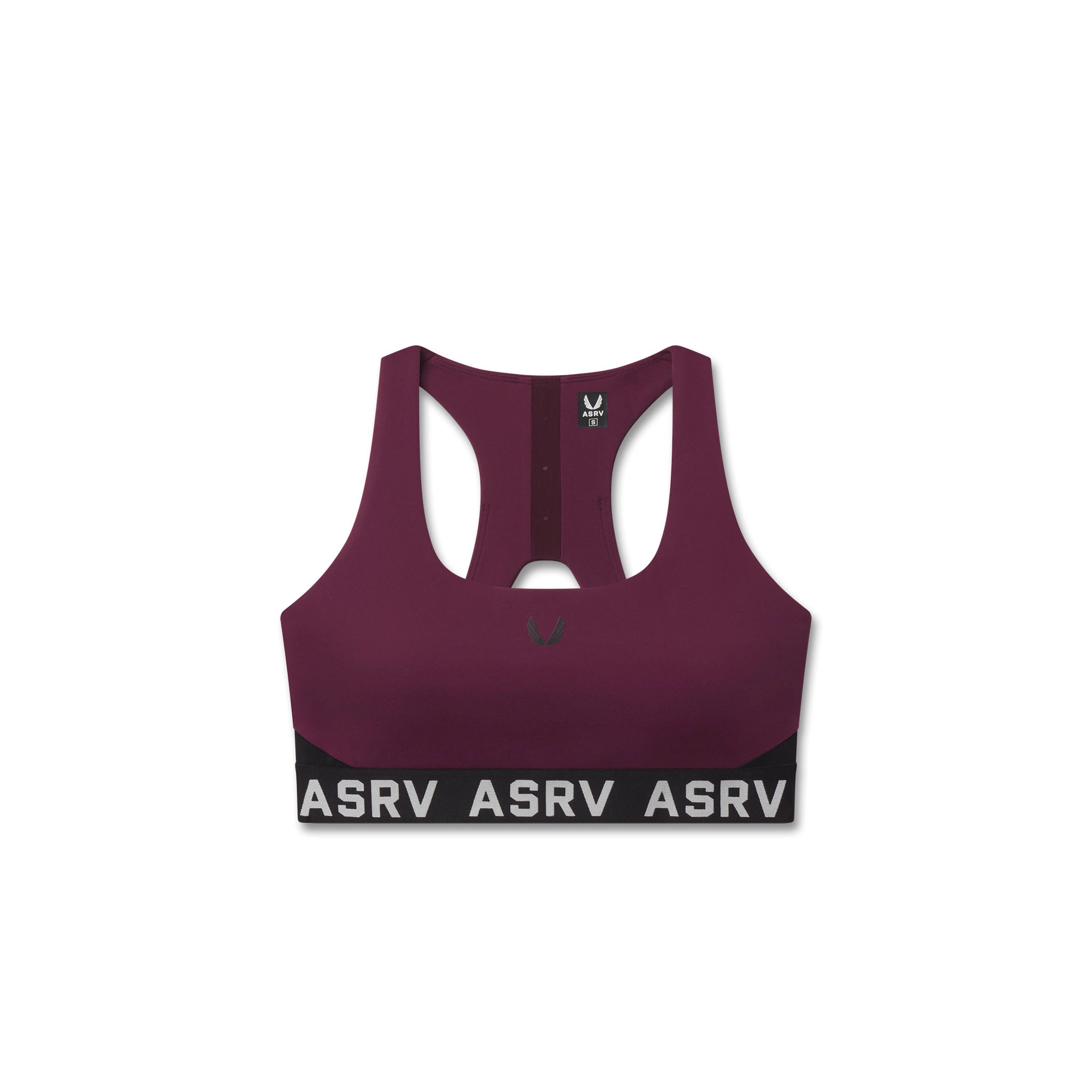 Flatlay LYCRA® ADAPTIV Racerback Sports Bra in merlot, front view