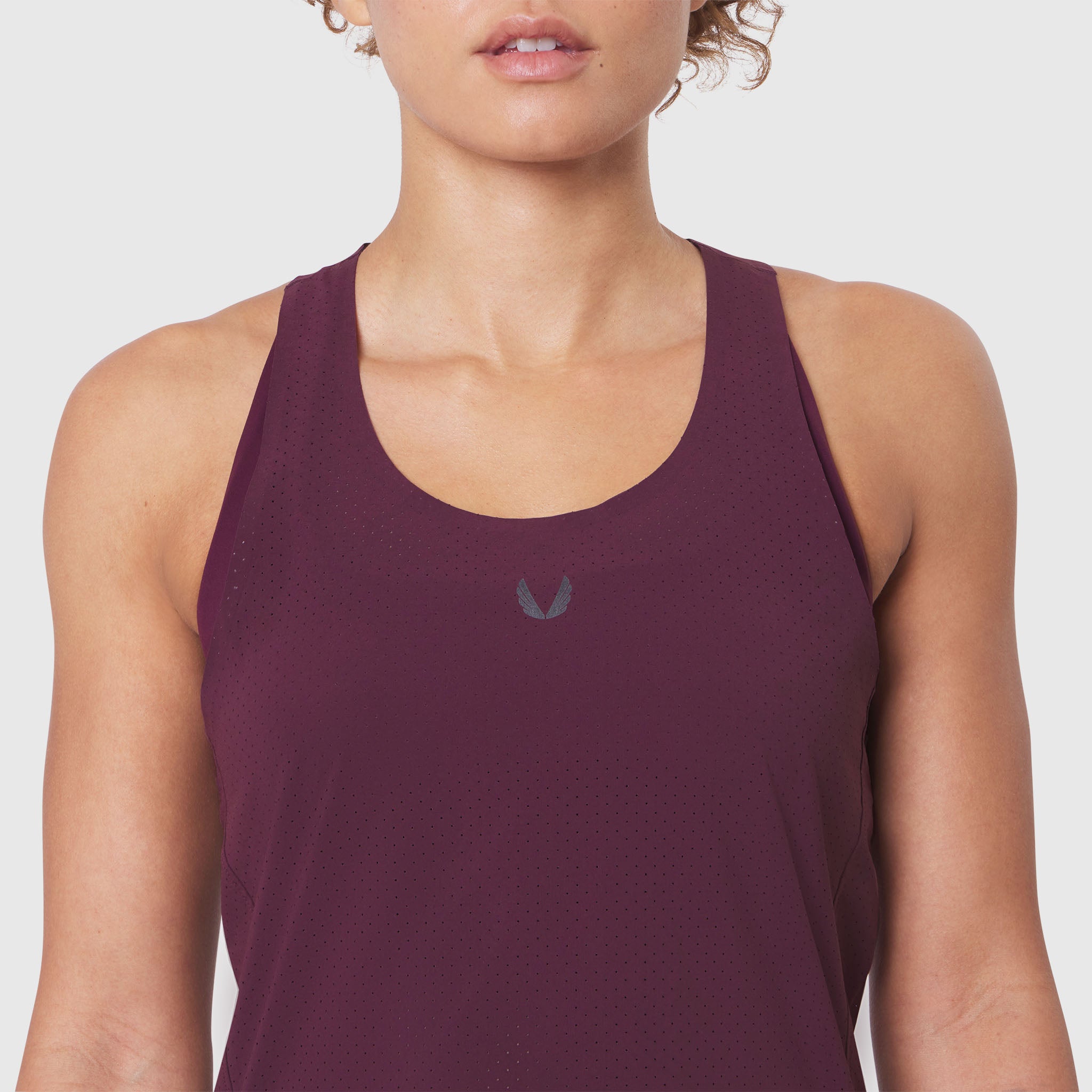 Aerotex™ Perforated Run Tank in Merlot, front view on model