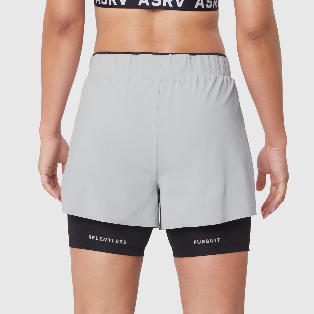 W087 Aerotex™ Side Split Liner Short in Slate Grey, back view on model