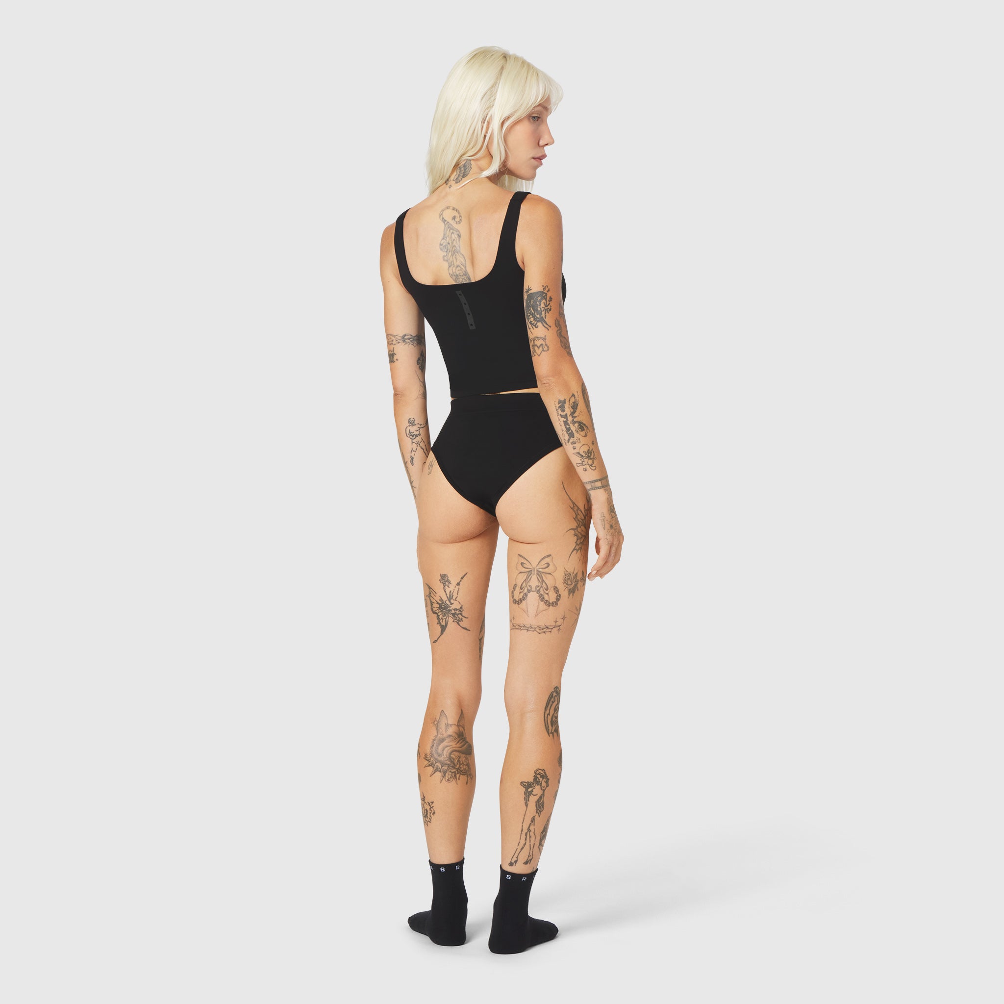 W098 LYCRA® ADAPTIV Seamless Underwear in black, back view on model