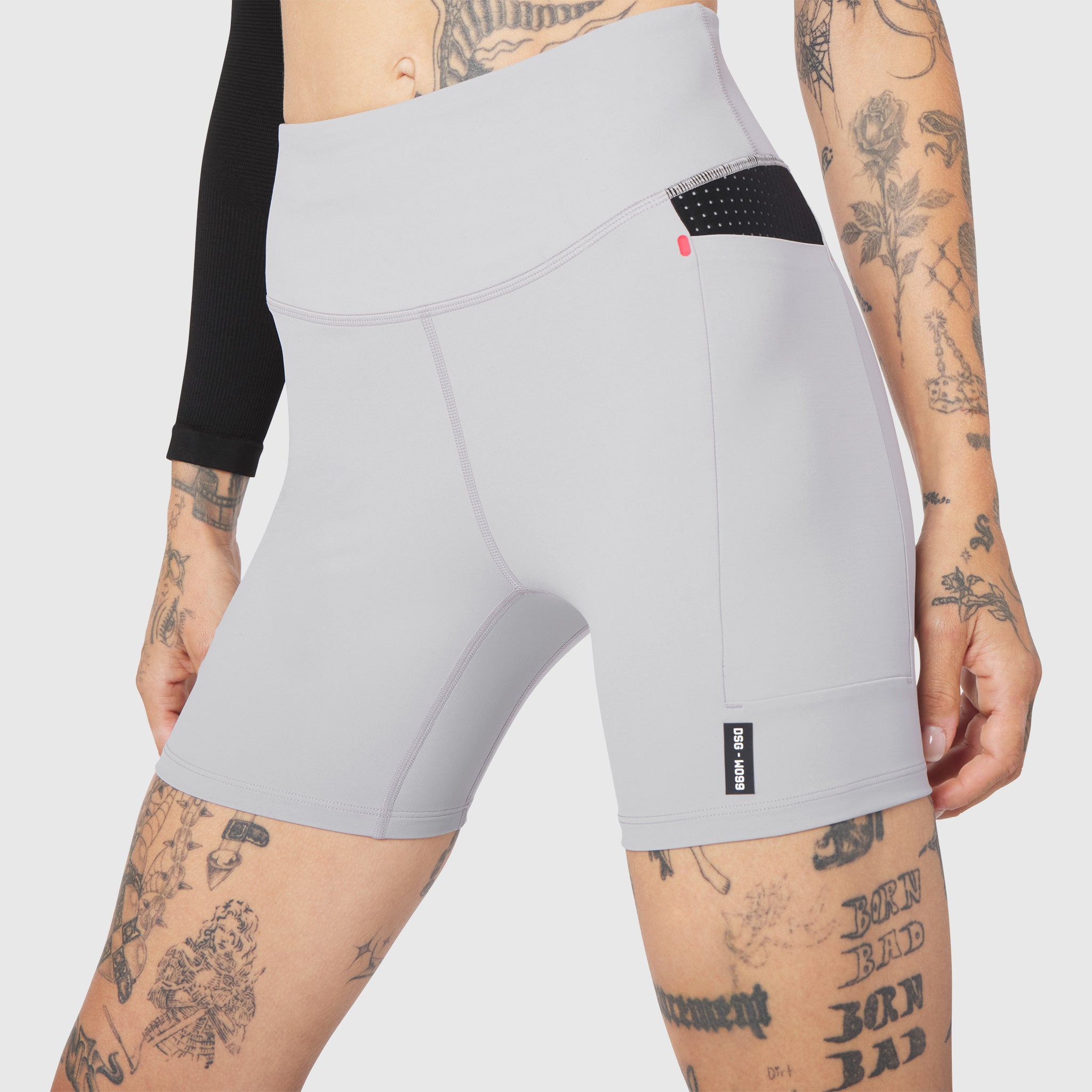 W099 LYCRA® ADAPTIV Hybrid Bike Short in Slate Grey, worn by model, front view
