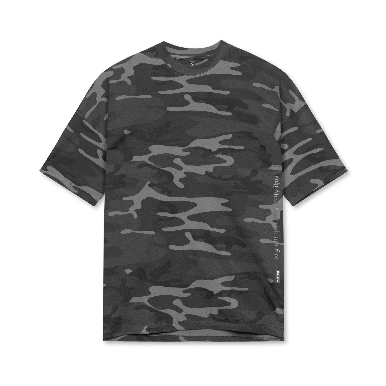 flatlay CottonPlus™ Oversized Tee in black camo, front view