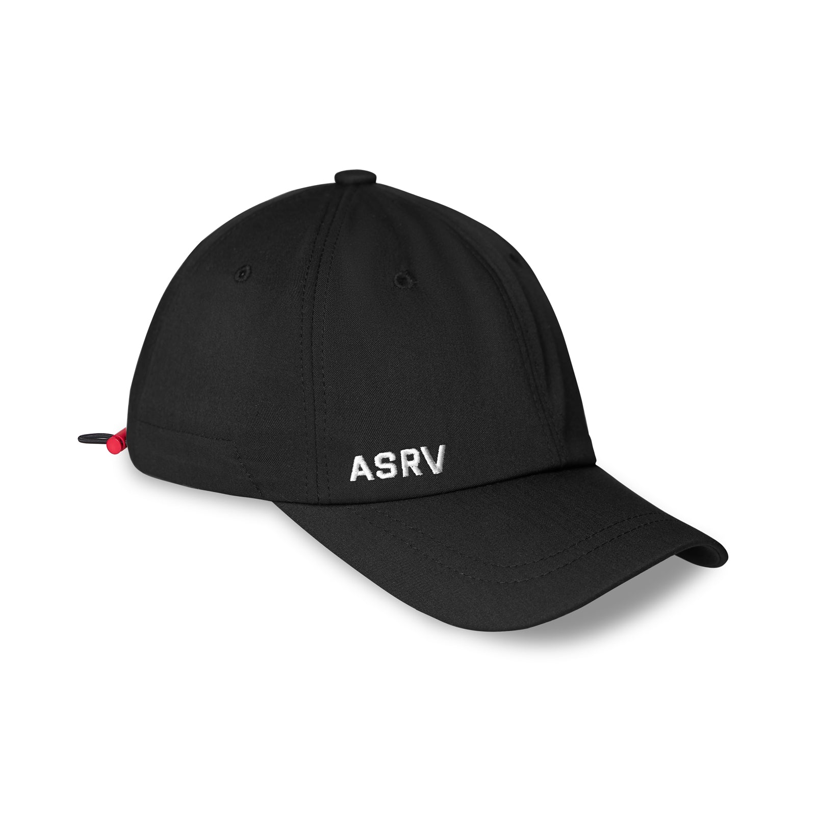 ASRV SilverPlus™ Cinch Hat in black with red cinch detail, angled front view