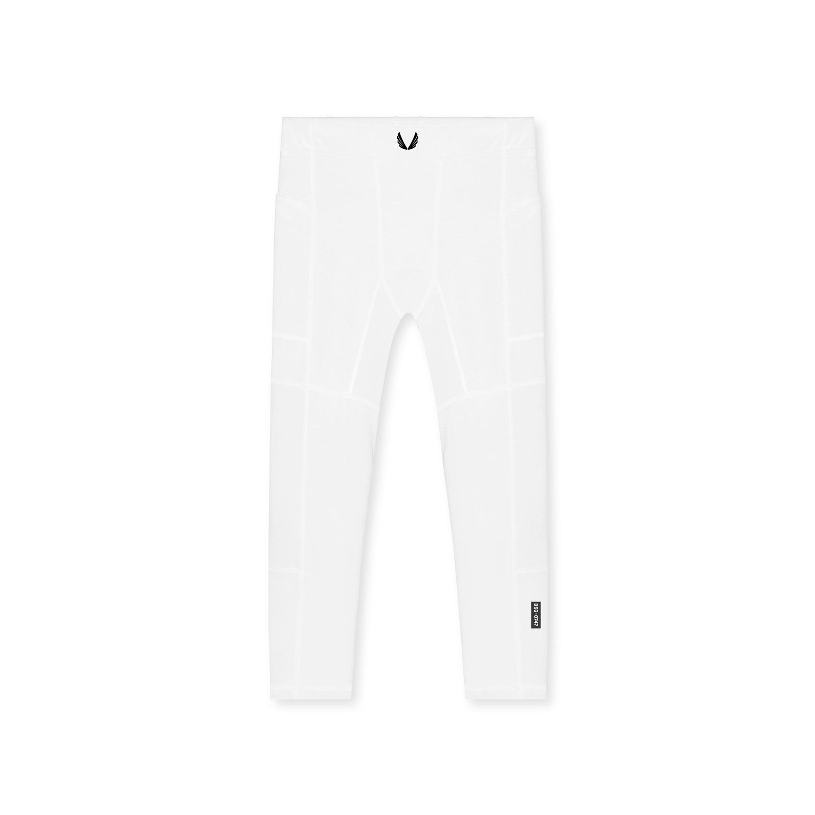 flatlay WarpFlexx Side Pocket 3/4-Length Legging in white, front view