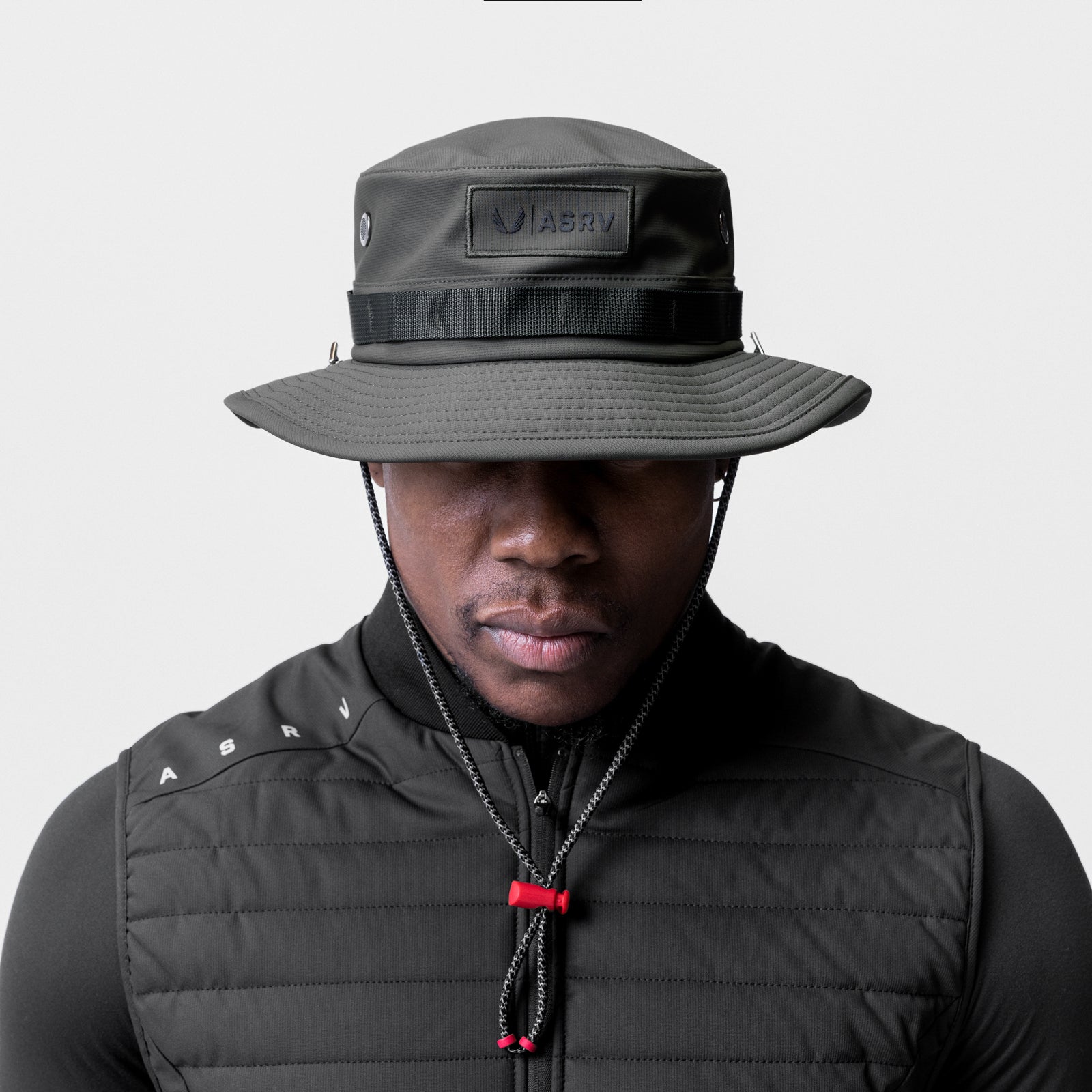 0718 Waterproof Vented Boonie Hat in Space Grey, worn by model, front view