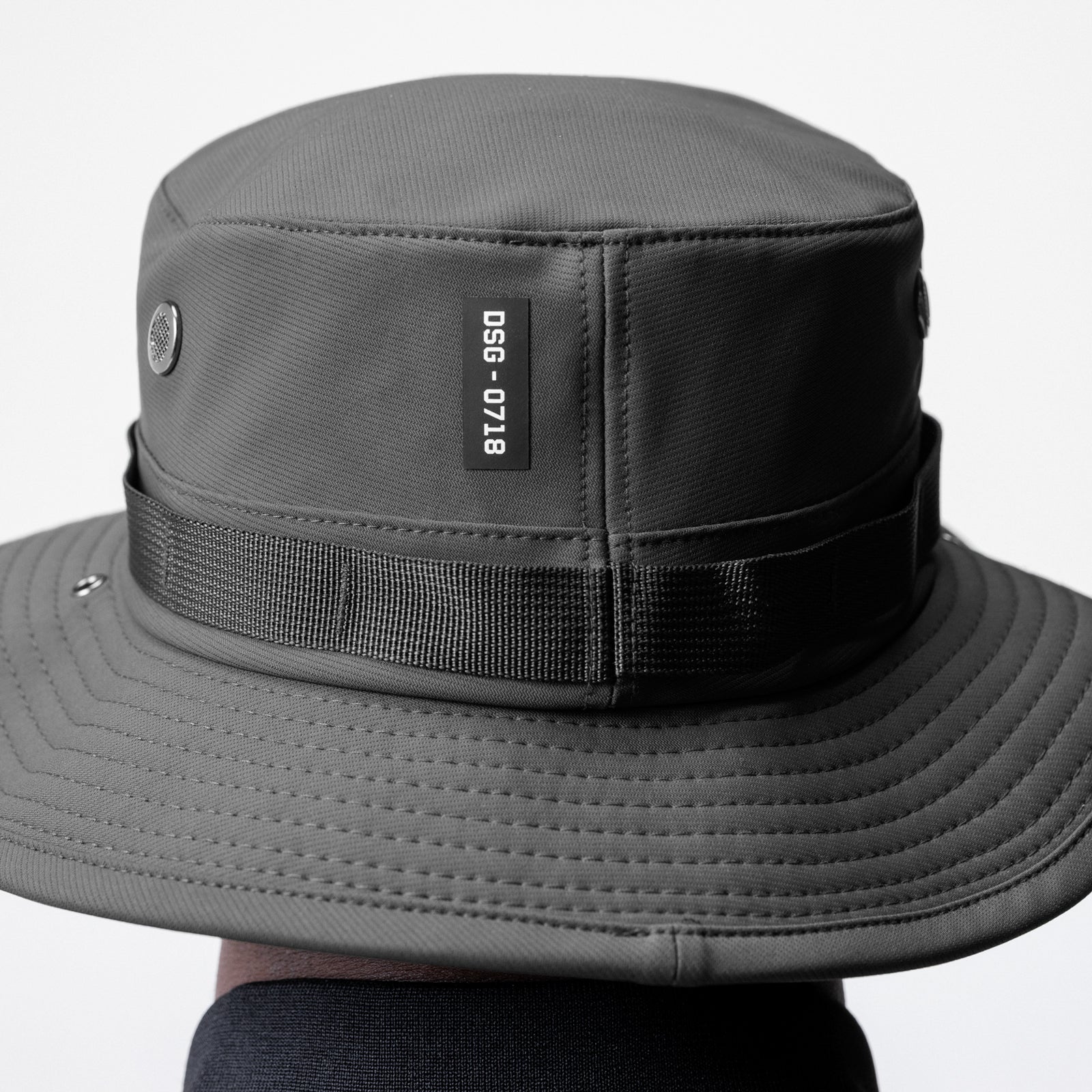 0718 Waterproof Vented Boonie Hat in Space Grey, worn on model
