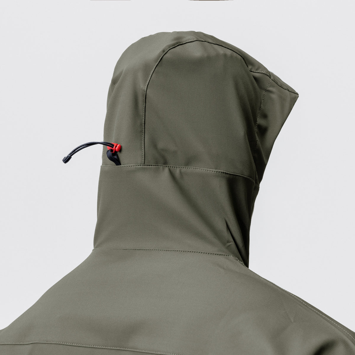 Weather-Ready Anorak Jacket in olive, hooded back view on model