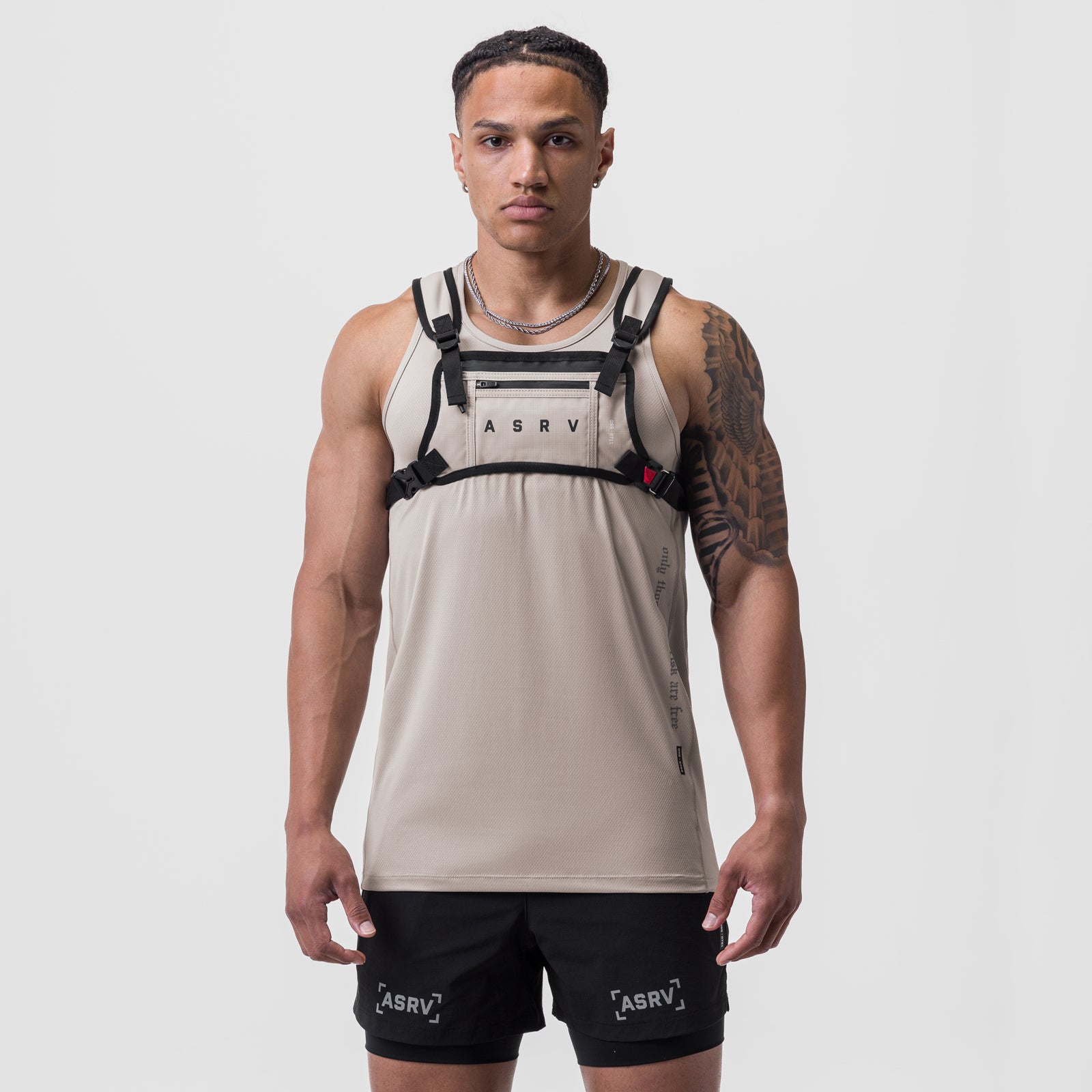0711 Cordura® Lightweight Chest Pack in Chai, worn on model