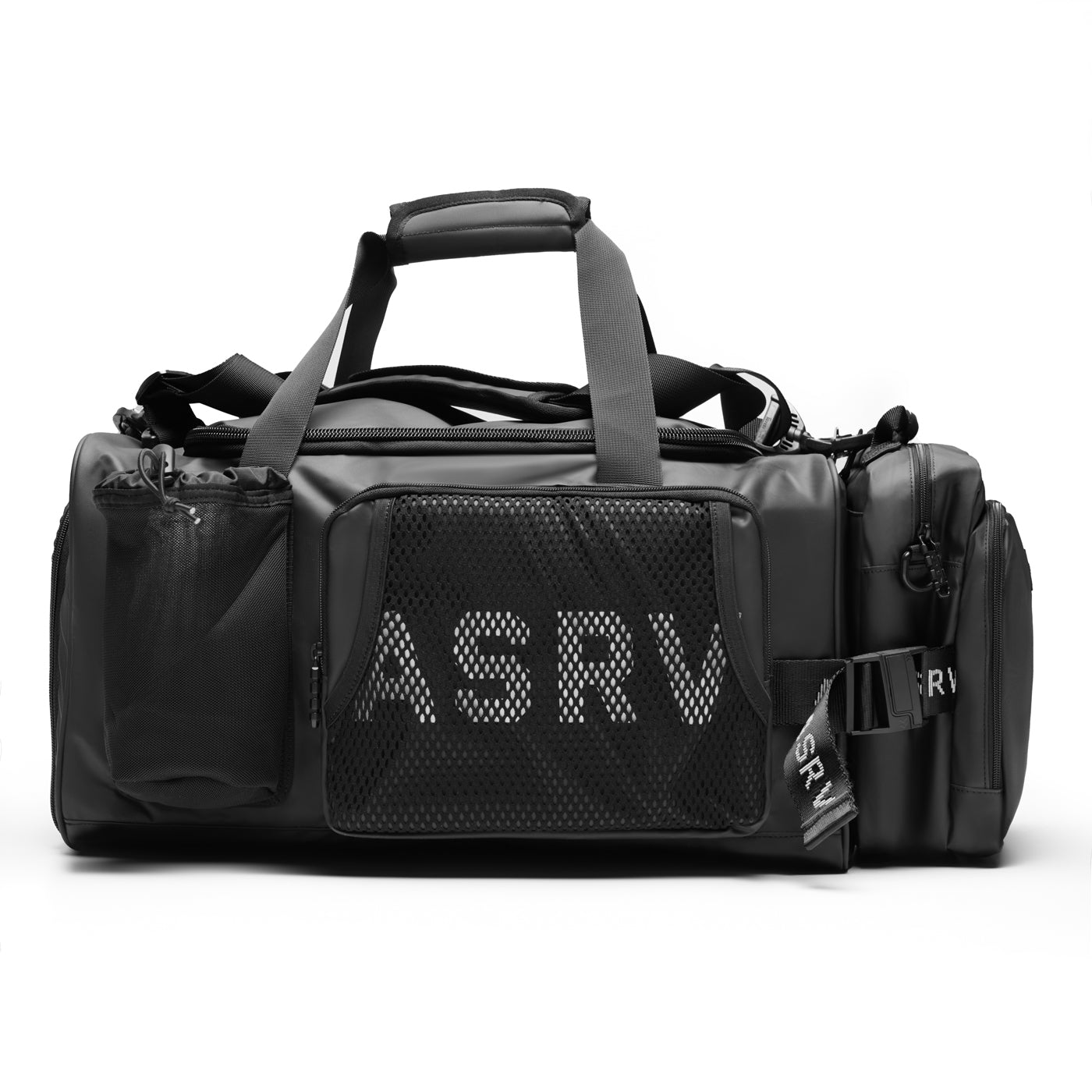 Flatlay of 0579 Waterproof 2-in-1 Travel Duffle in black, front view