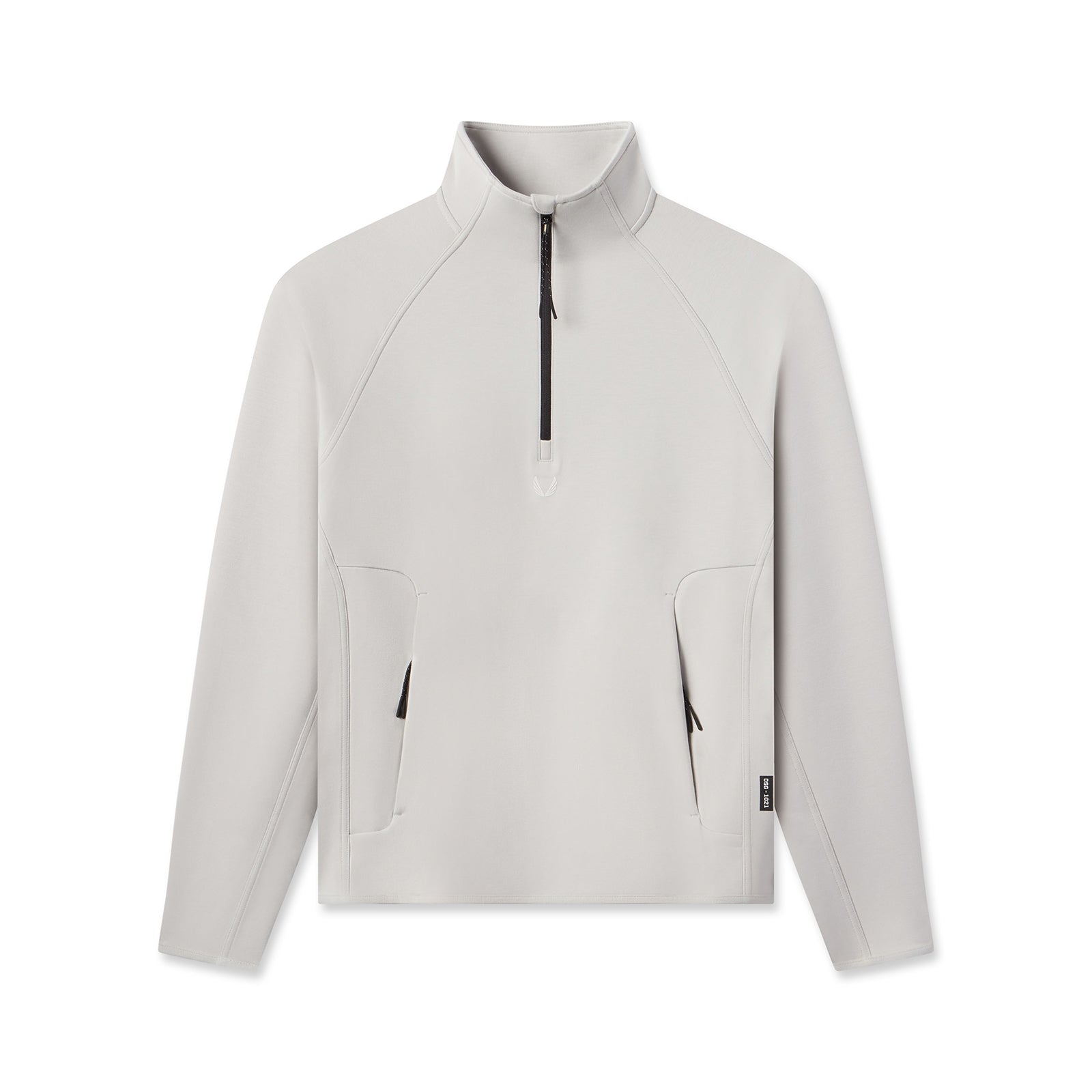 flatlay Dri-Core Quarter Zip pullover in light grey, front view