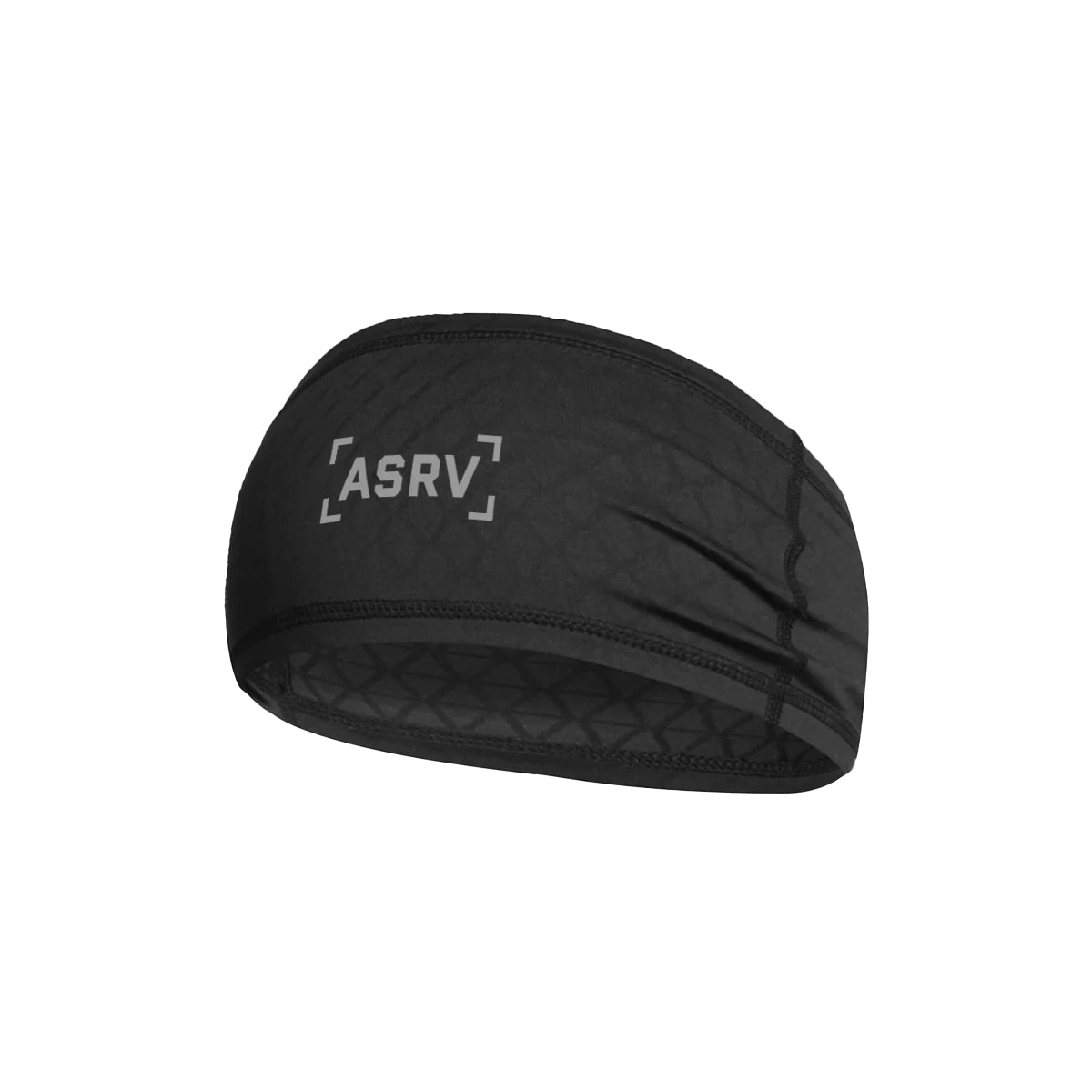 ASRV Phase Change Headband in black with reflective logo, displayed on mannequin head