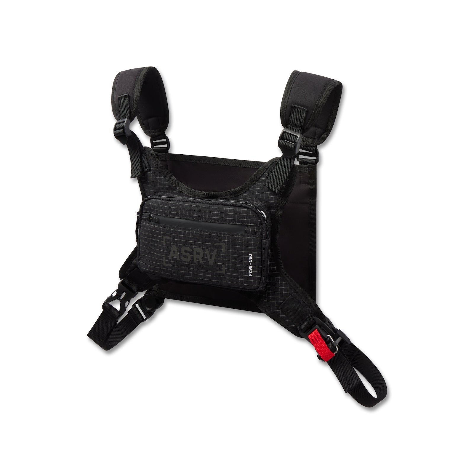 Flatlay Conditioning Chest Pack in black grid, front view