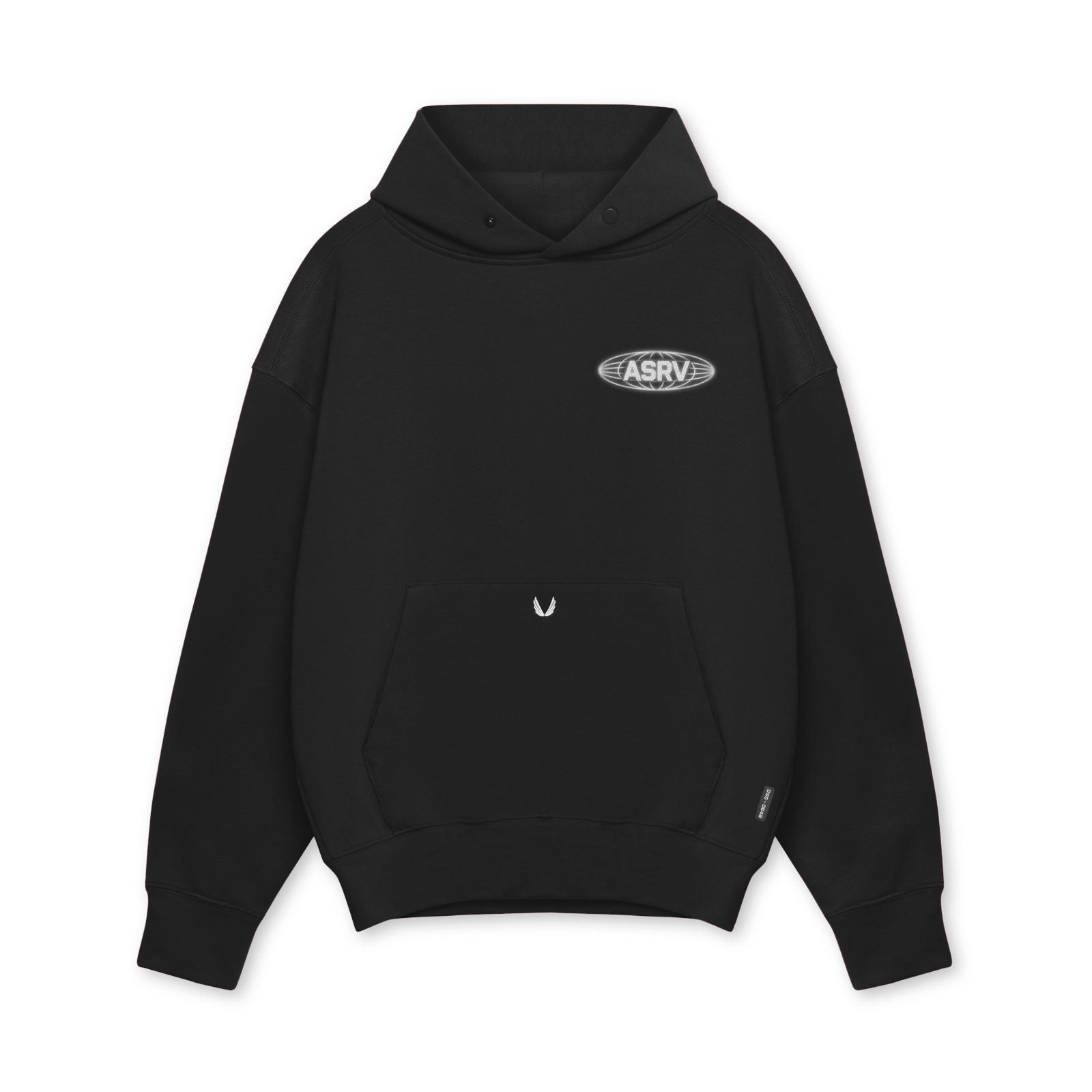 flatlay Tech-Terry™ Hoodie in black with ASRV logo, front view