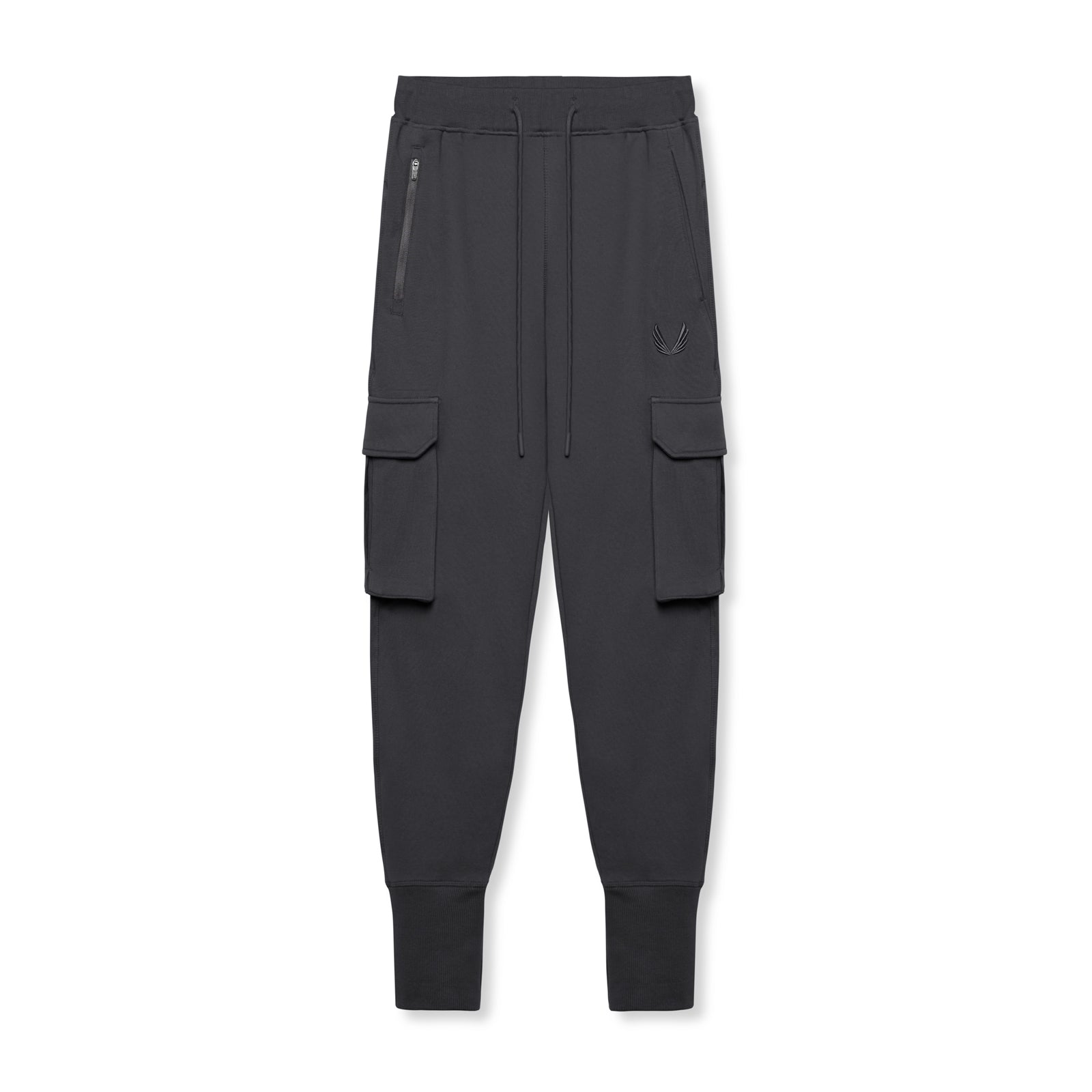 flatlay Tech-Terry Cargo High Rib Jogger in Dusk Black, front view