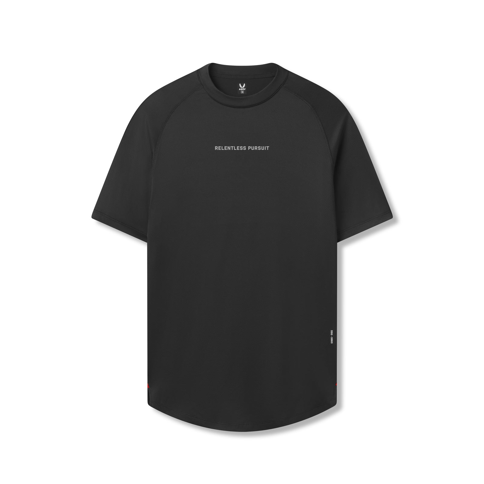 flatlay AeroSilver established tee in black RP, front view