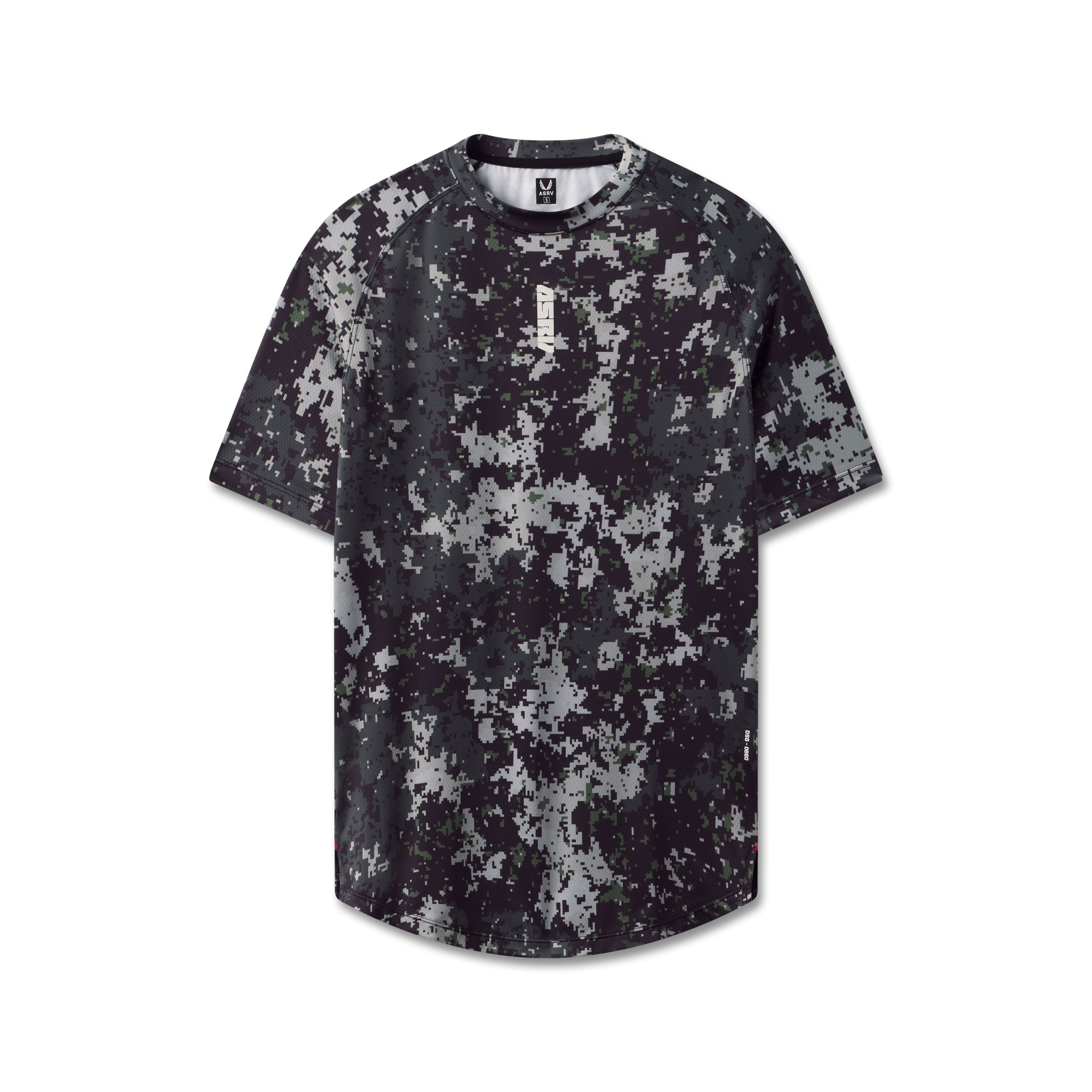 flatlay AeroSilver Established Tee in black pixel camo, front view