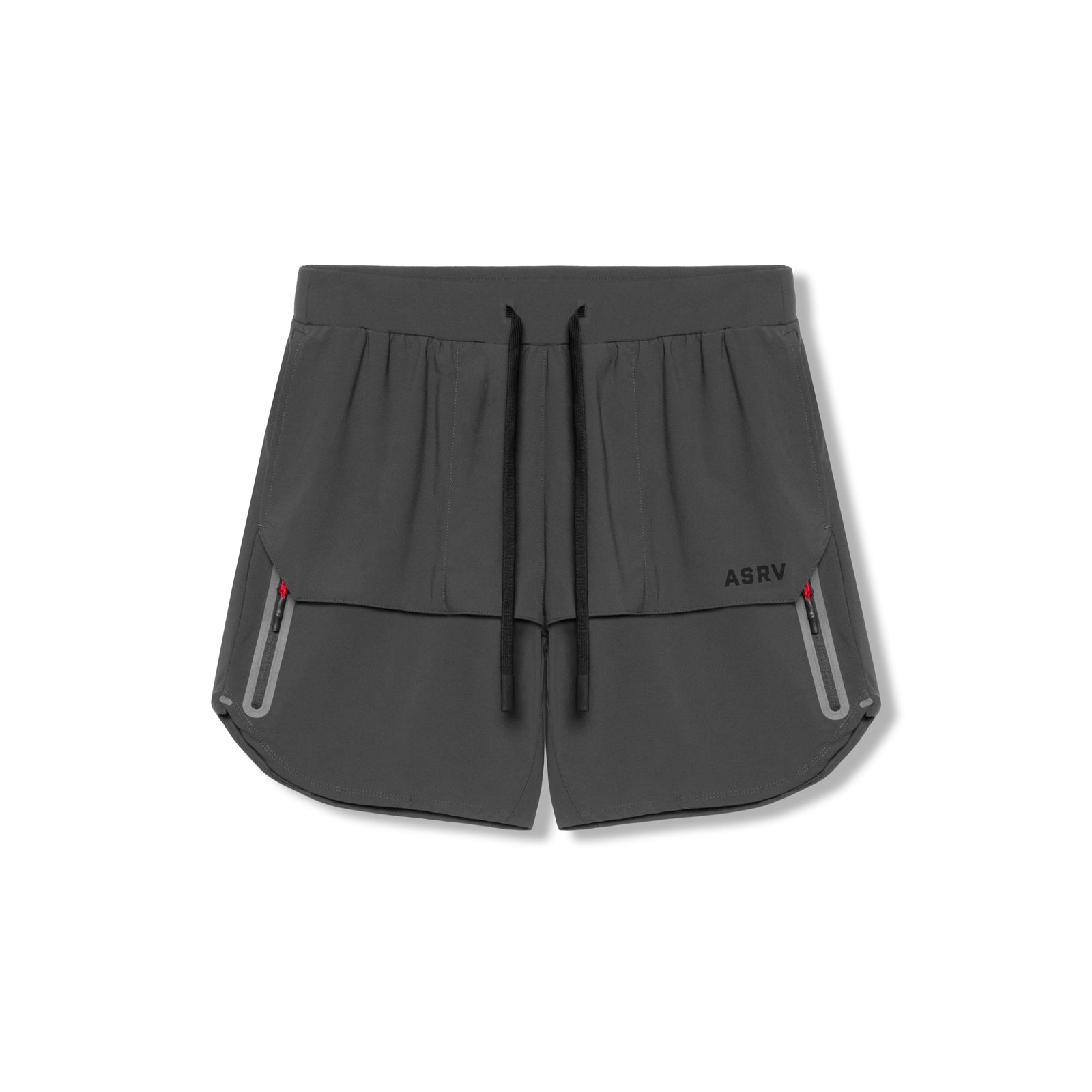 flatlay Tetra-Lite Tech Short in space grey, front view