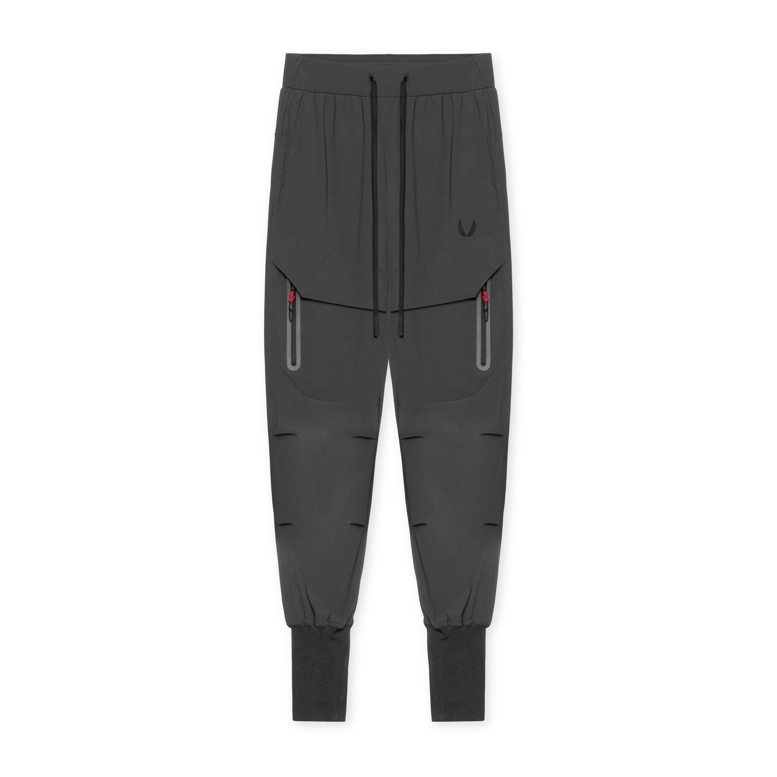 Flatlay of Tetra-Lite® Tech High Rib Jogger in space grey with utility pockets, front view