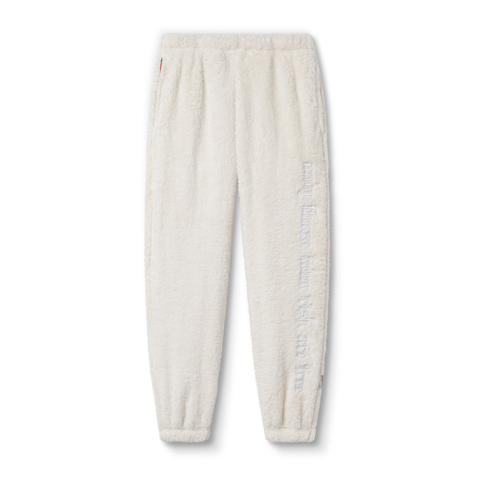 flatlay of Sherpa Recovery Sweats joggers in ivory cream, front view
