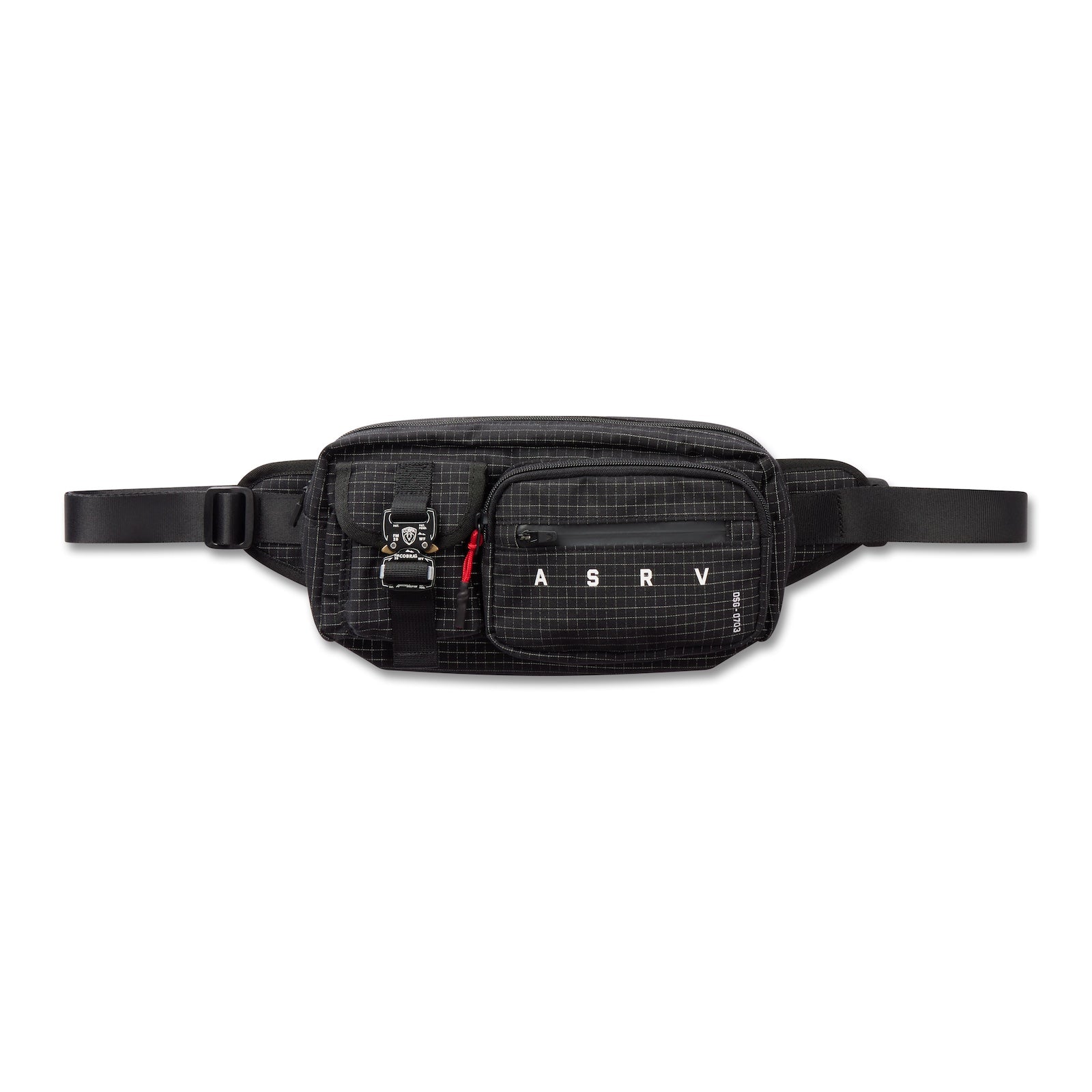 Flatlay ASRV Cordura® Tech Crossbody Pack in black grid, front view