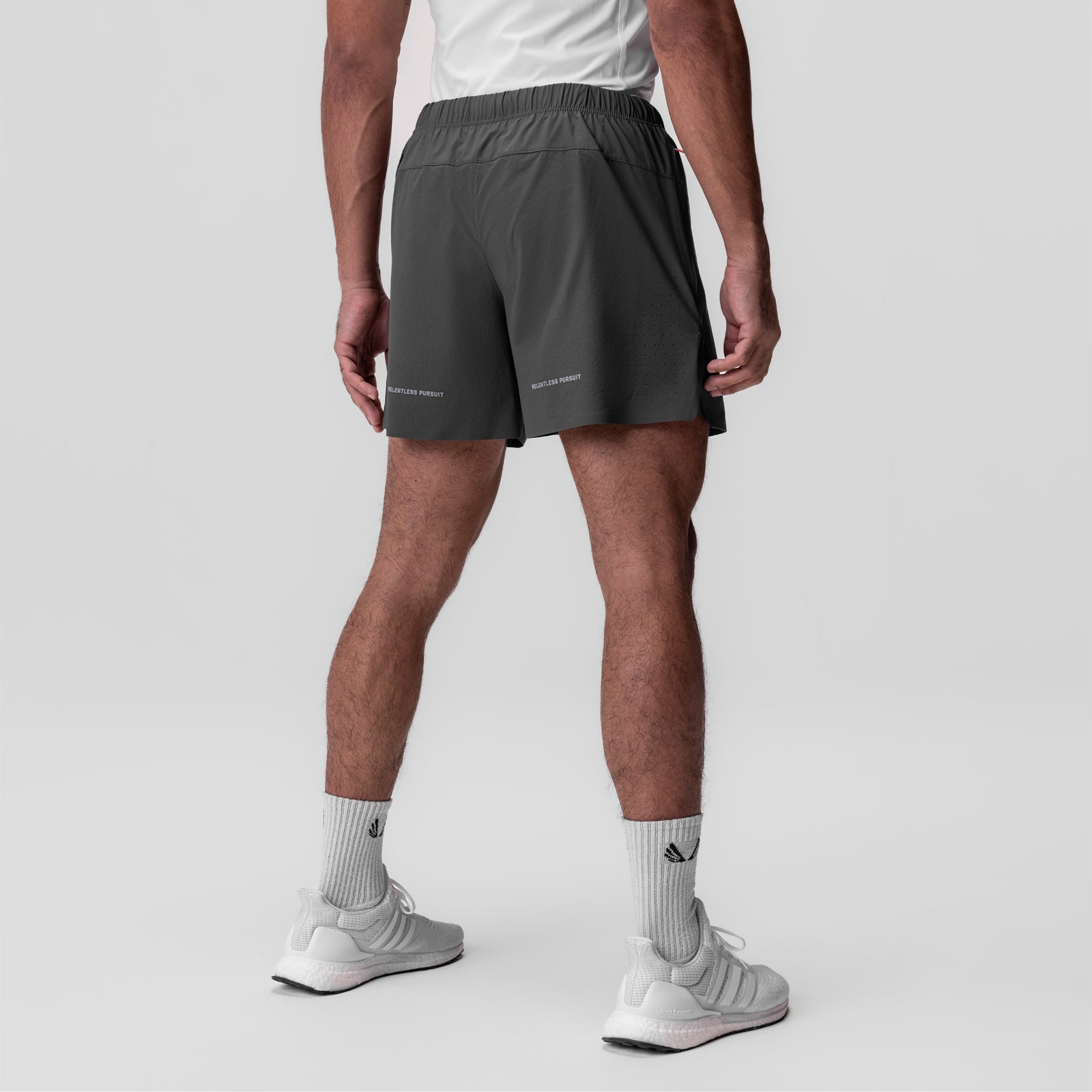 Ripstop 6" Perforated Short in space grey, worn by model, back view