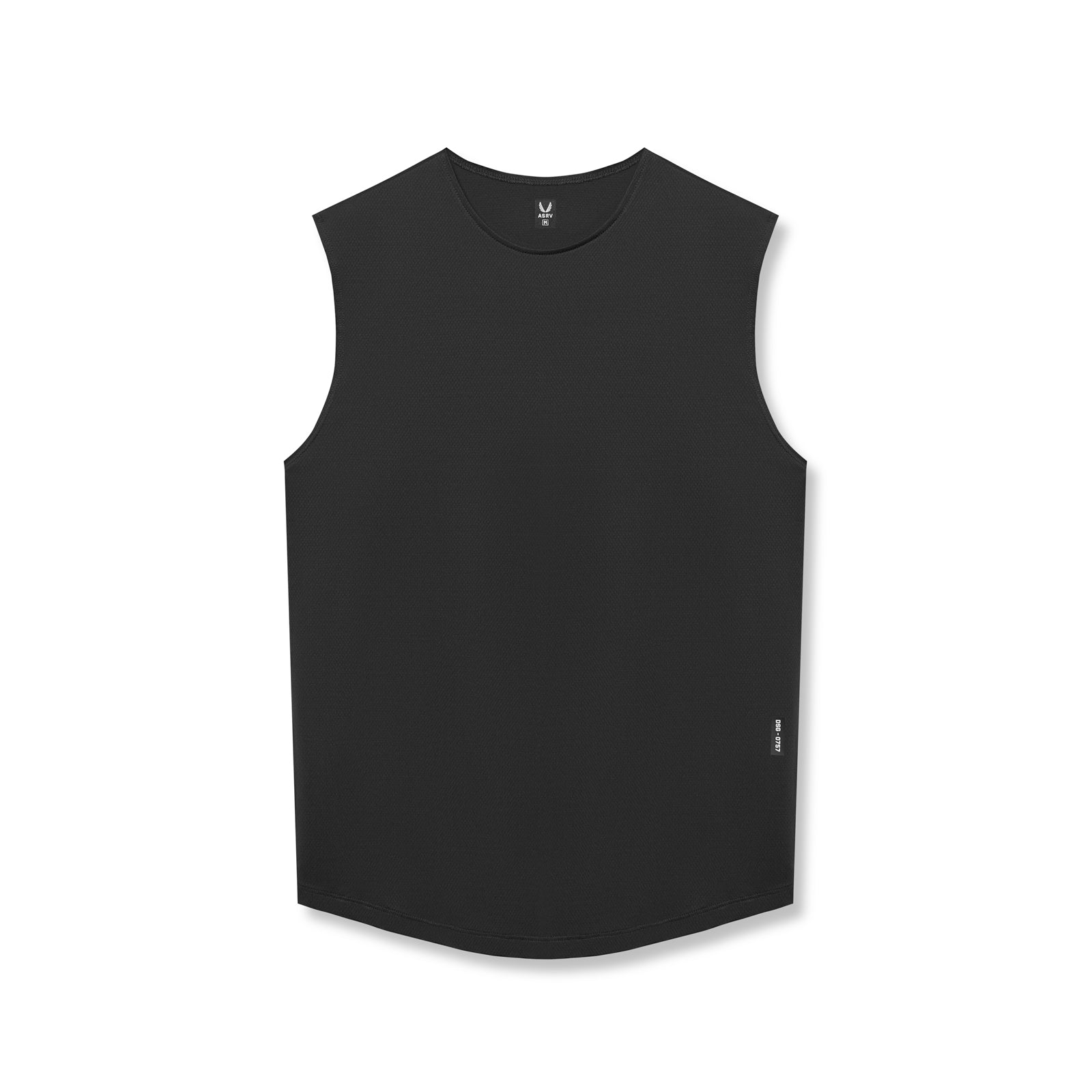 flatlay AeroSilver Cutoff Tank in black, front view