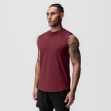 AeroSilver Cutoff Tank in crimson, worn by model, front view