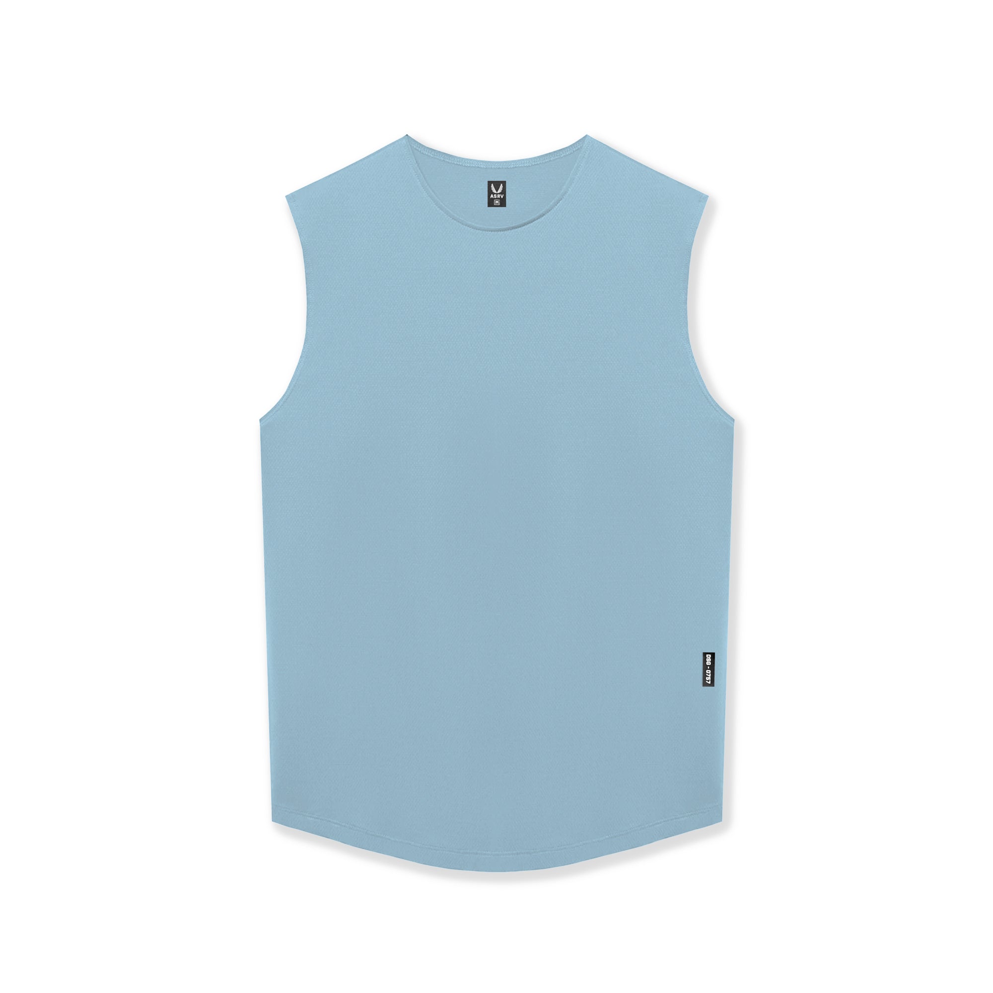 flatlay AeroSilver® Cutoff Tank in light sky blue, front view