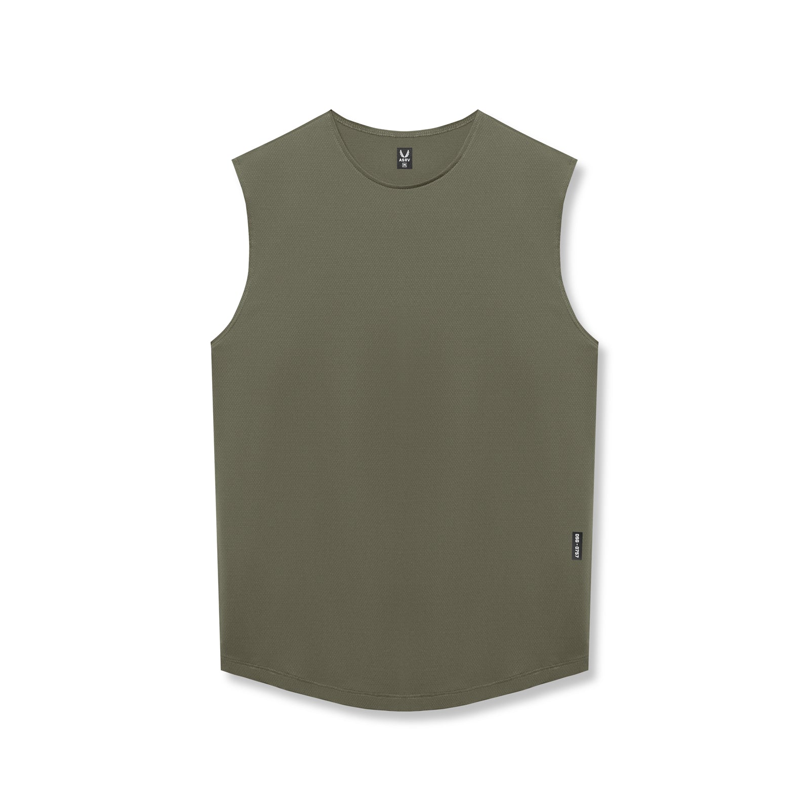 flatlay AeroSilver Cutoff Tank in olive, front view