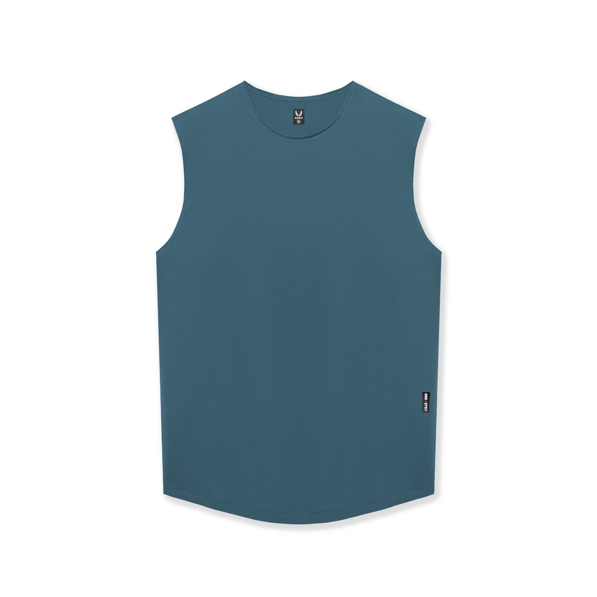 flatlay AeroSilver Cutoff Tank in storm blue, front view