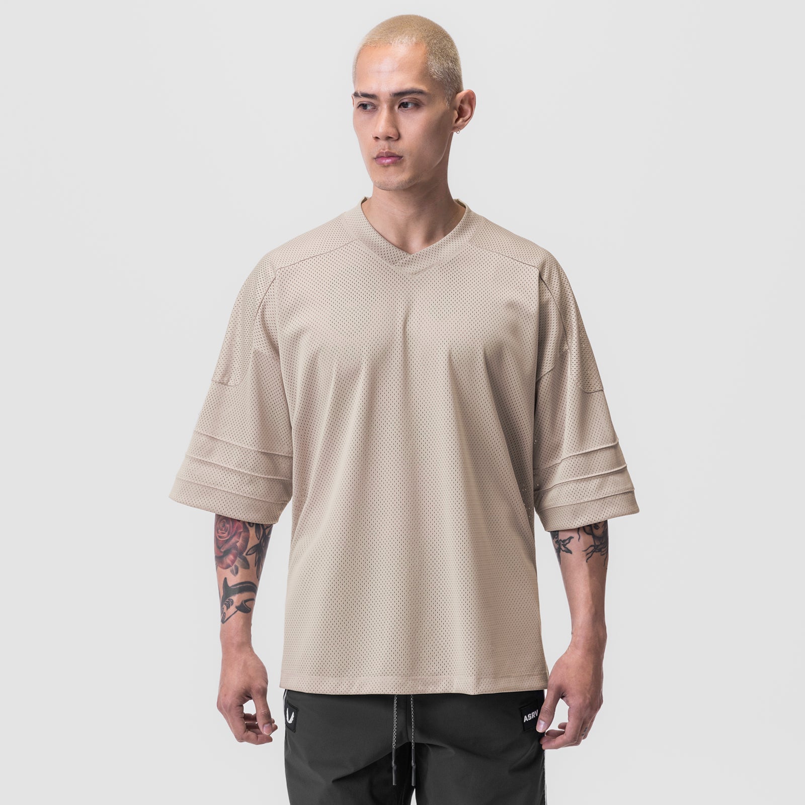 【SATIIIZ】Det Mesh Oversized Fit Track Top Jersey 0772. SilverPlus™ Mesh Oversized Jersey - Beige – ASRV