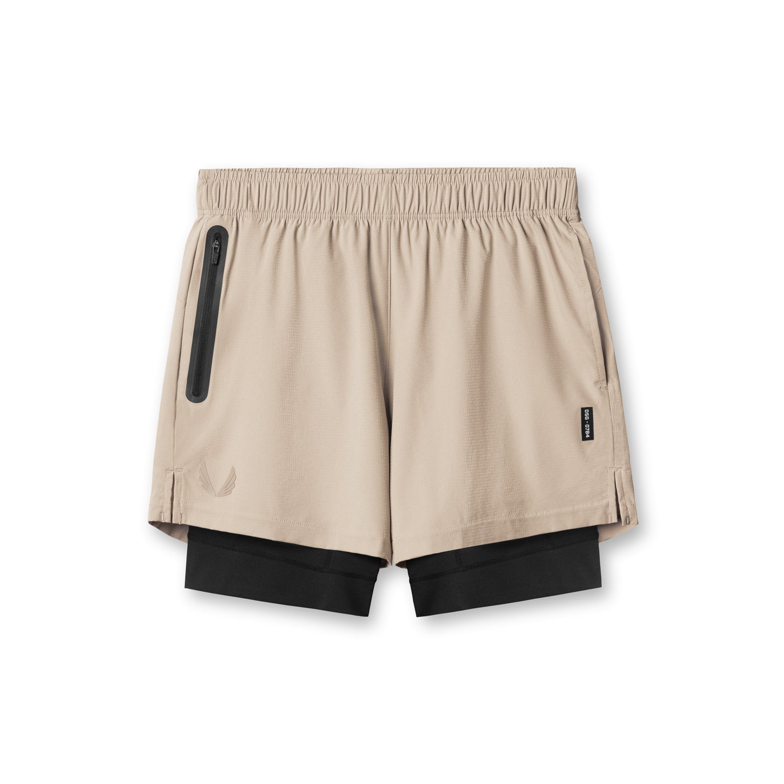 flatlay Ultralite™ 6" Liner Short in beige and black, front view
