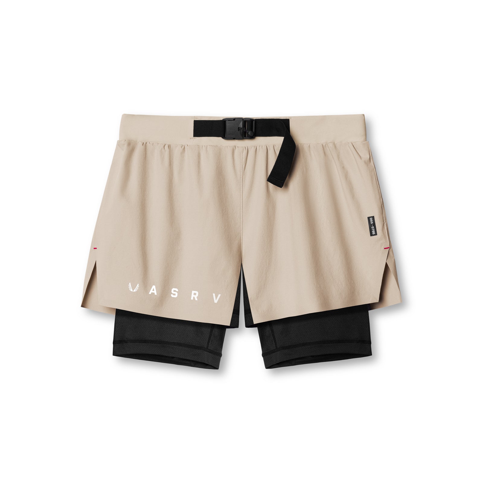 flatlay Ripstop 3" Belt Pack Short in beige and black, overhead view