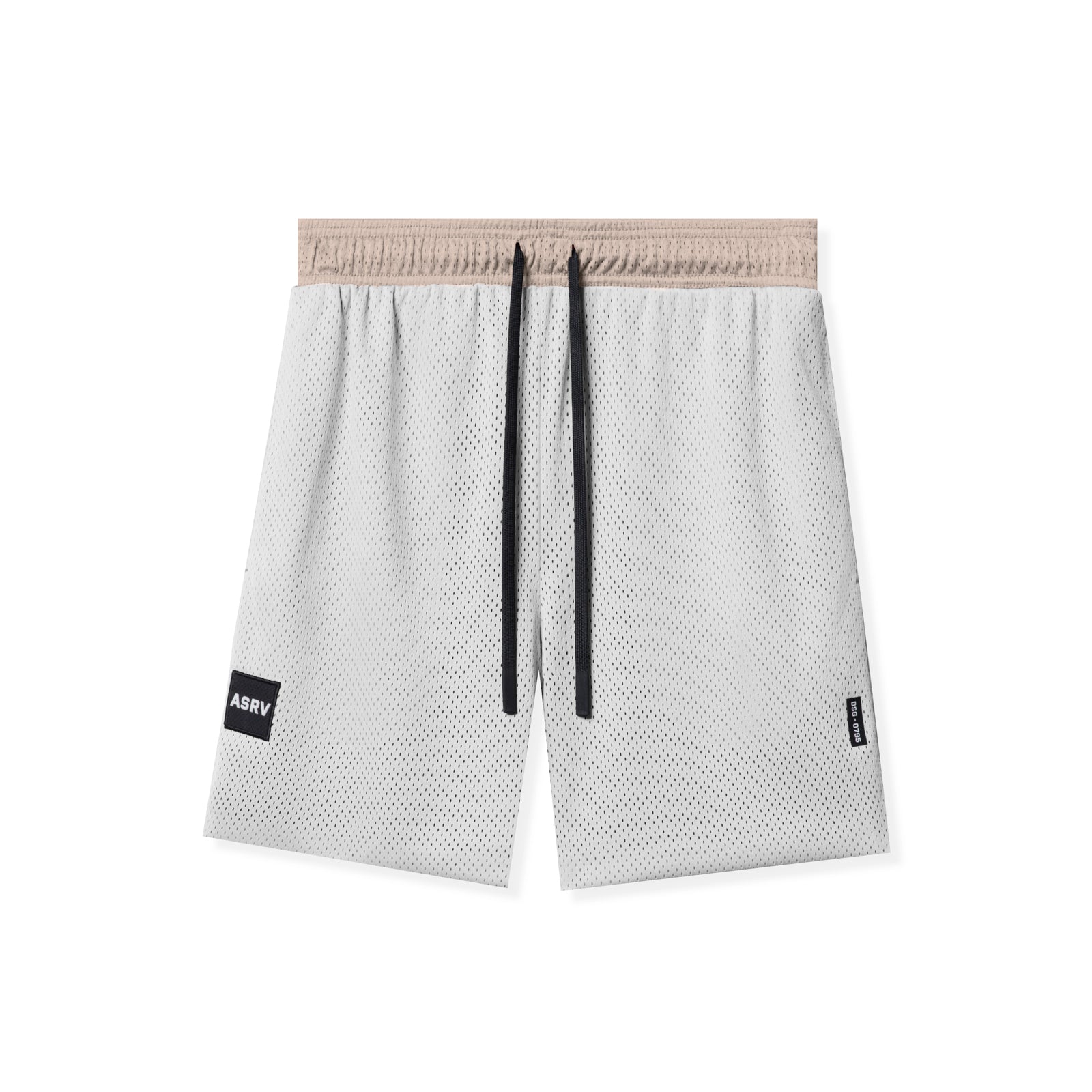 flatlay SilverPlus™ Mesh Reversible Short in beige and white, front view