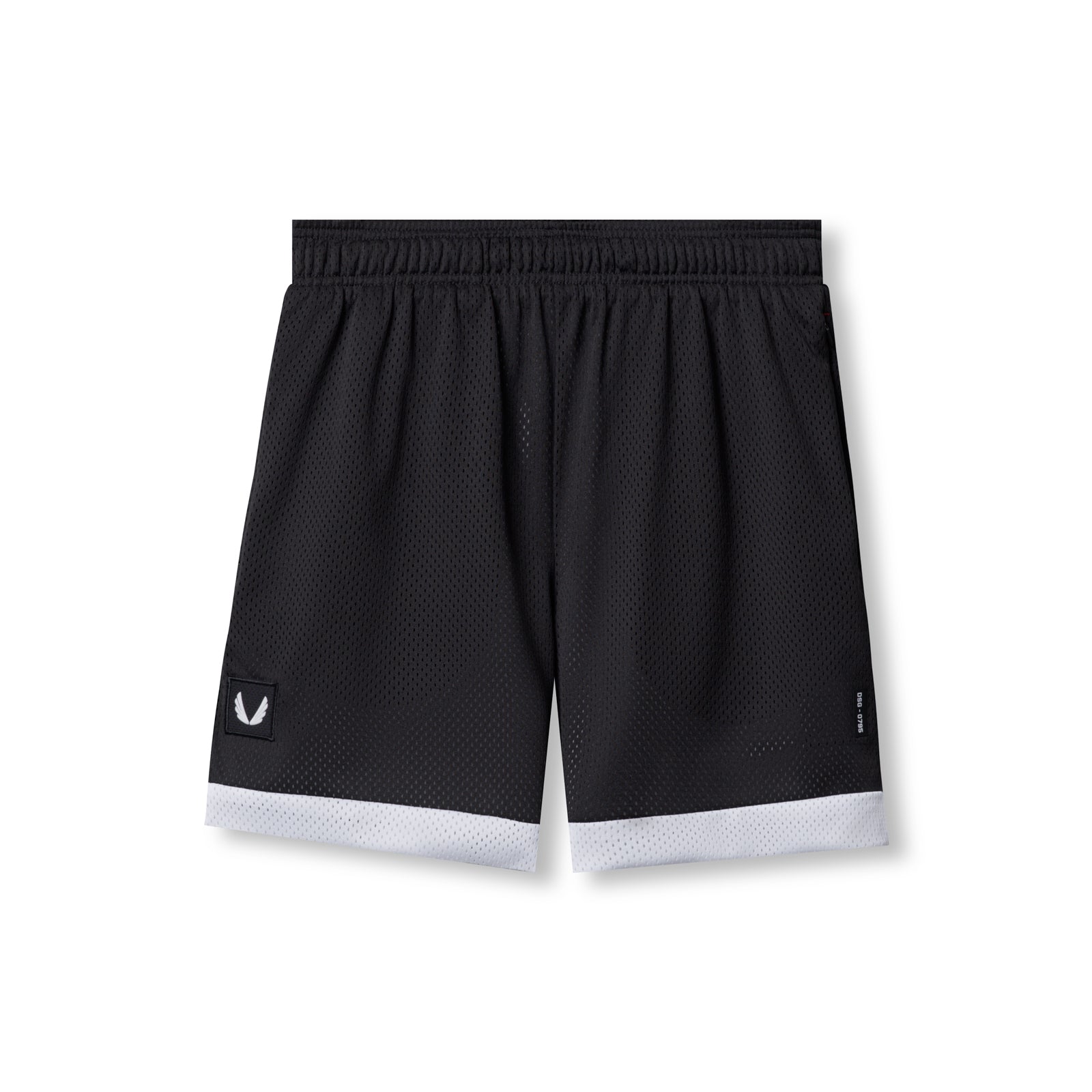 flatlay SilverPlus Mesh Reversible Shorts in black and white, front view