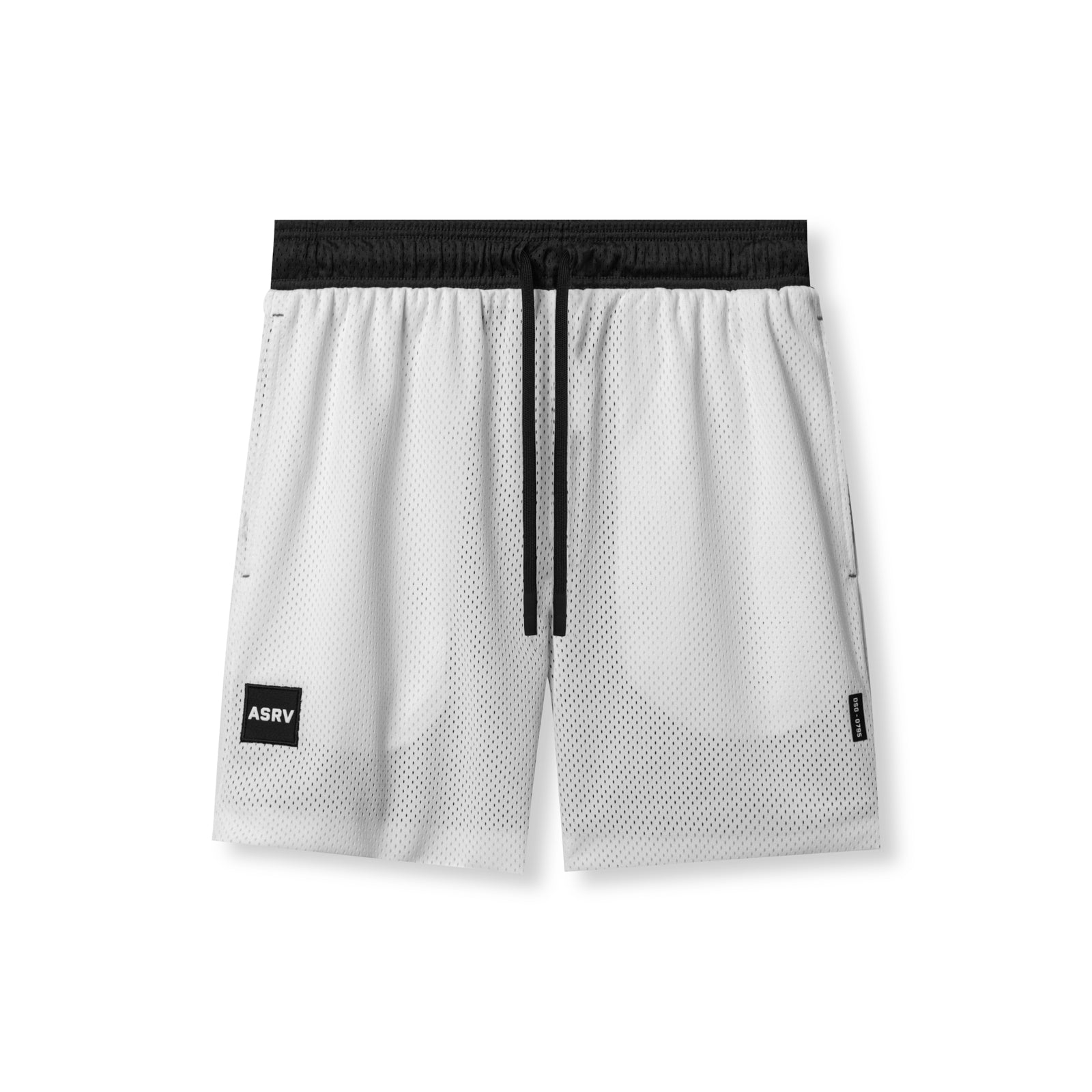 flatlay SilverPlus™ Mesh Reversible Short in white with black waistband, front view