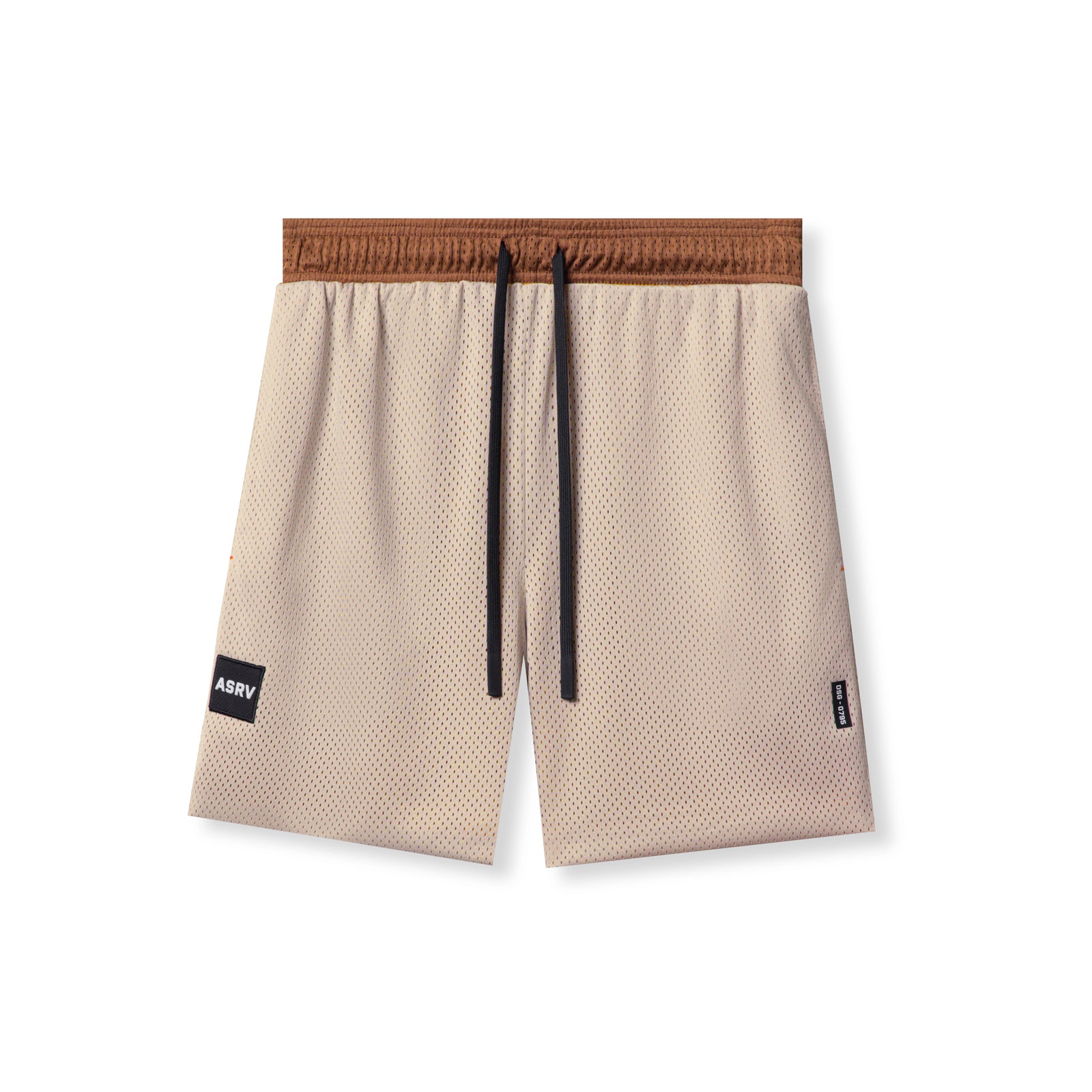 Flatlay of SilverPlus™ Mesh Reversible Shorts in rust and beige, front view