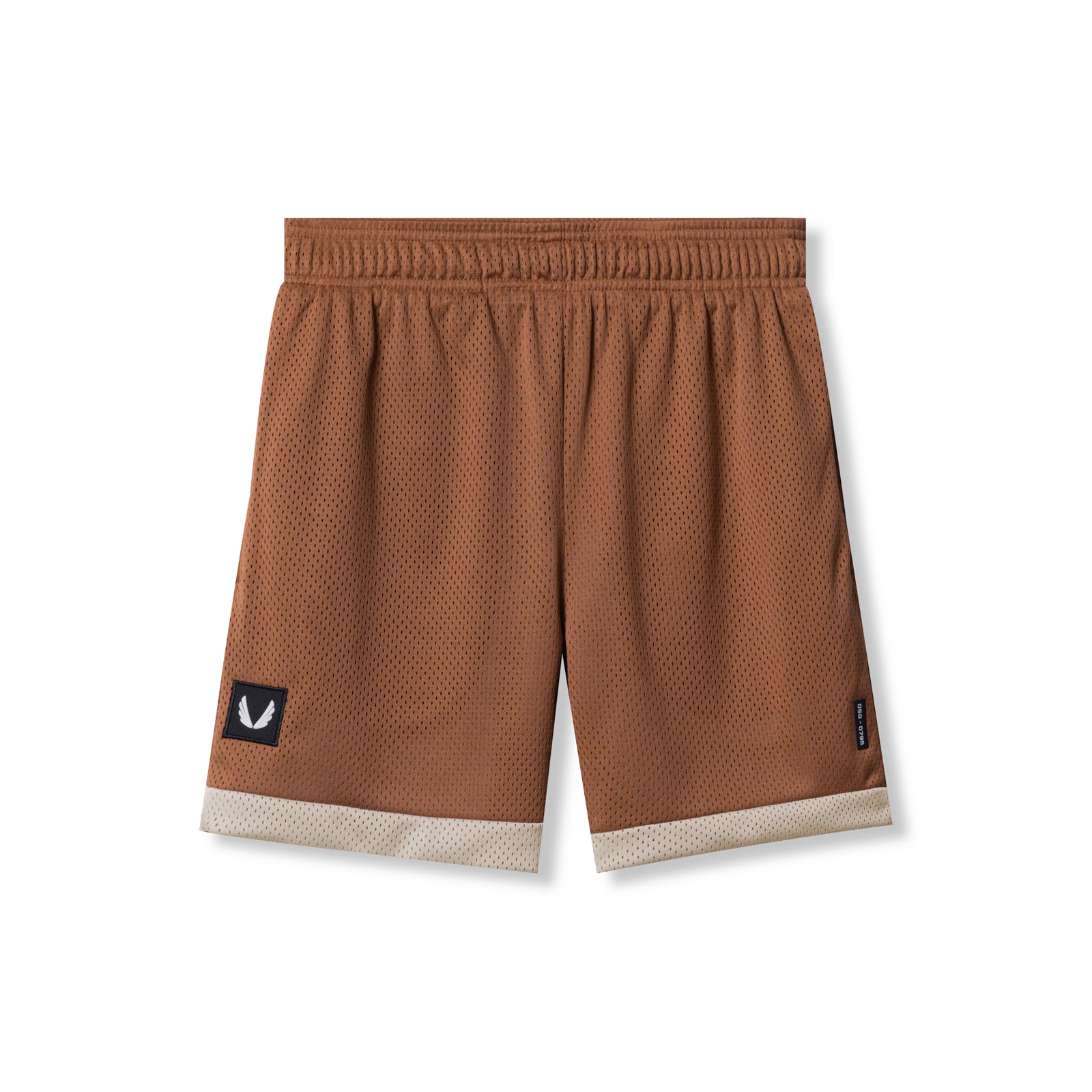 flatlay SilverPlus™ Mesh Reversible Short in rust and beige, front view