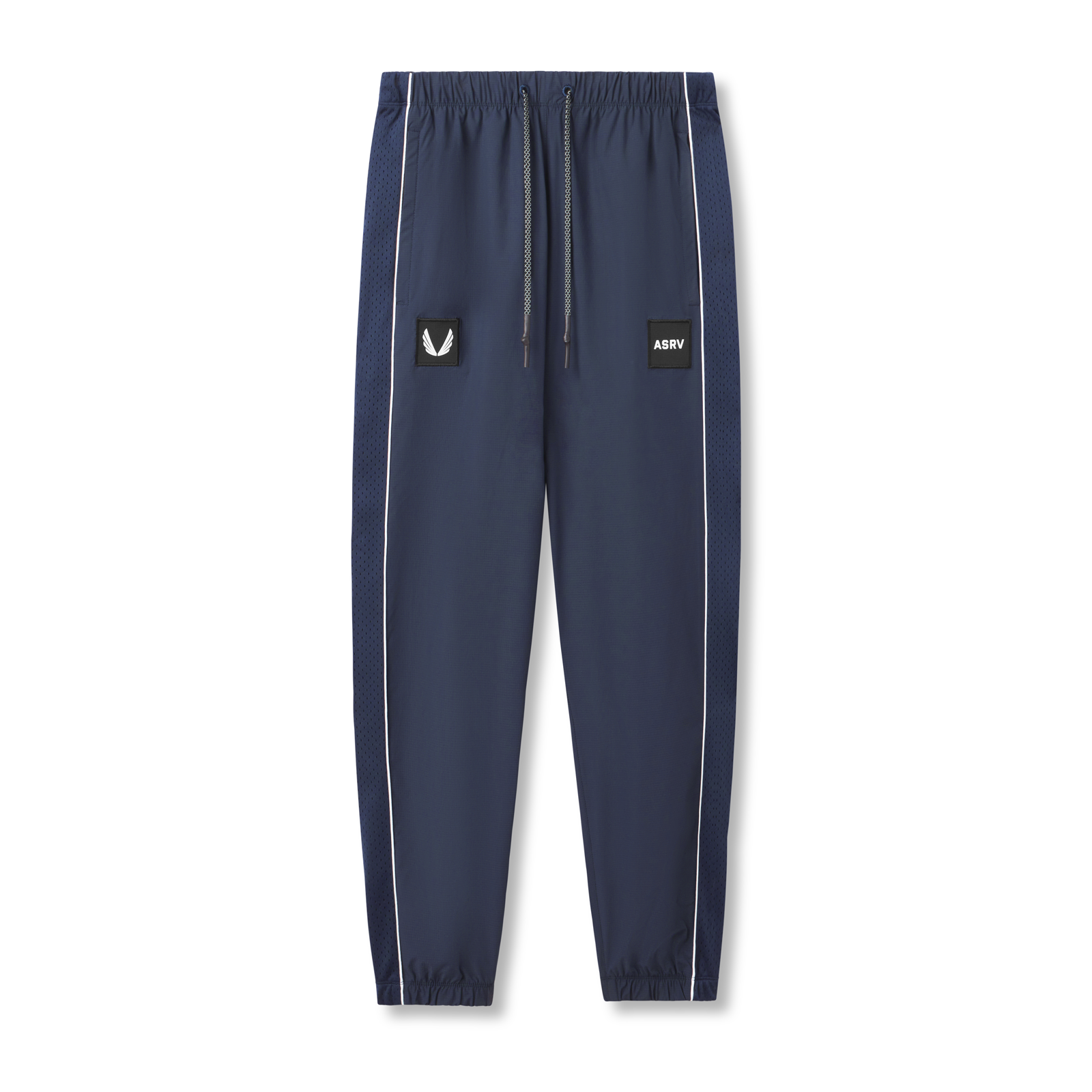 flatlay Ripstop Oversized Track Pant in navy with white piping, front view
