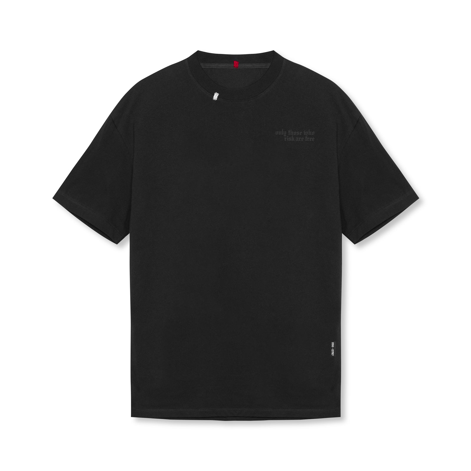 flatlay of black Tech Essential Relaxed Tee with subtle Brush Wings graphic, front view